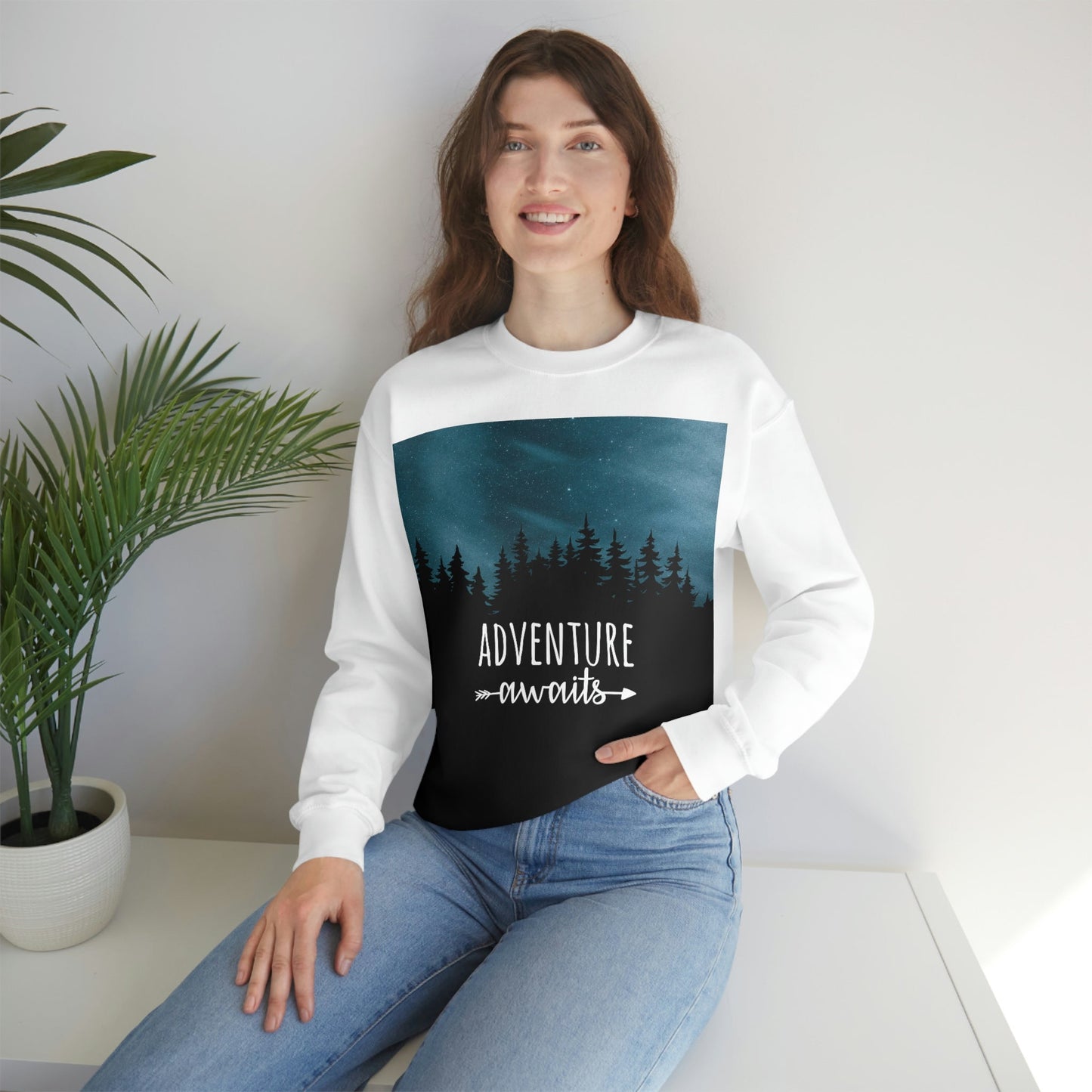 Adventure Awaits Art Vacation Landscape Explore Unisex Heavy Blend™ Crewneck Sweatshirt Ichaku [Perfect Gifts Selection]