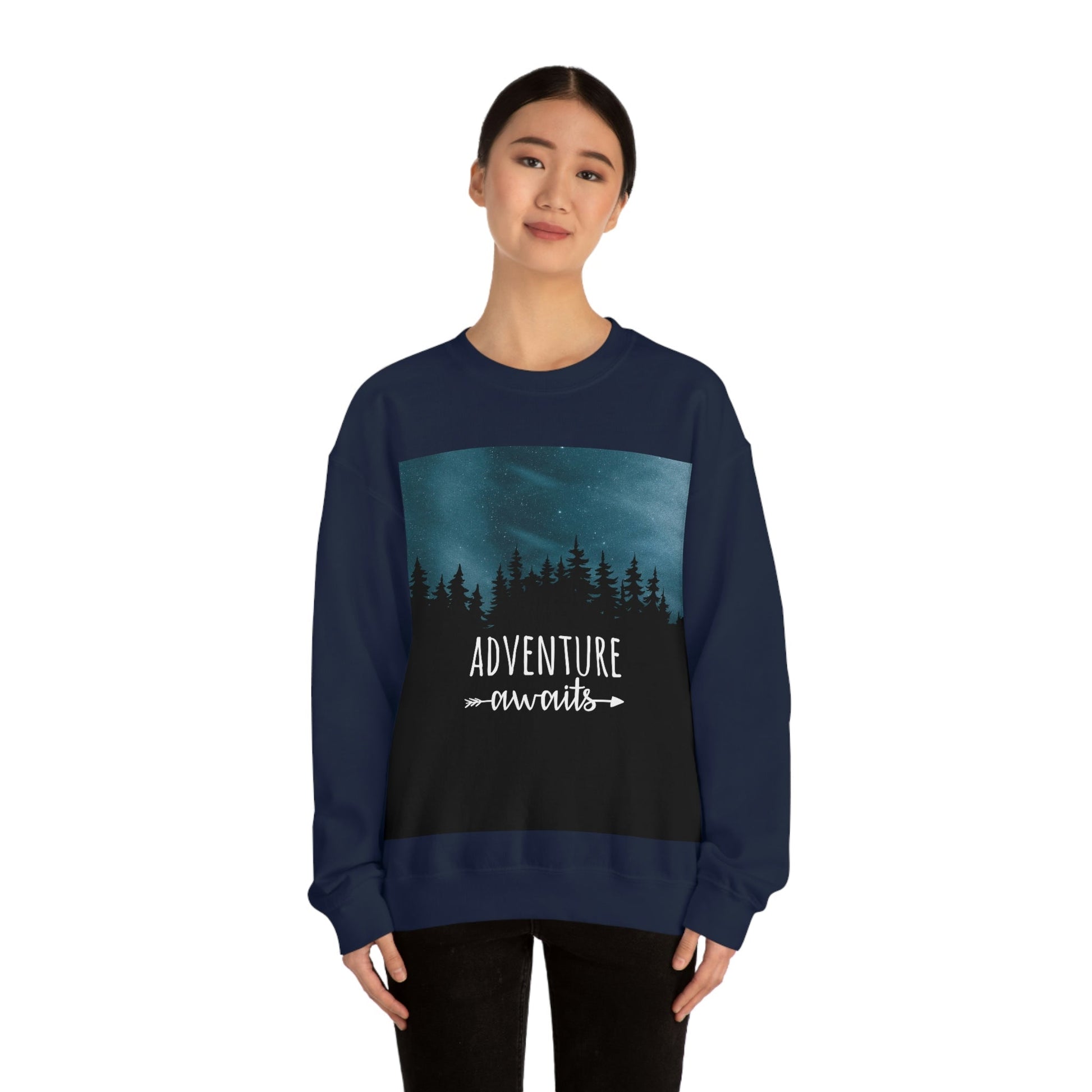 Adventure Awaits Art Vacation Landscape Explore Unisex Heavy Blend™ Crewneck Sweatshirt Ichaku [Perfect Gifts Selection]