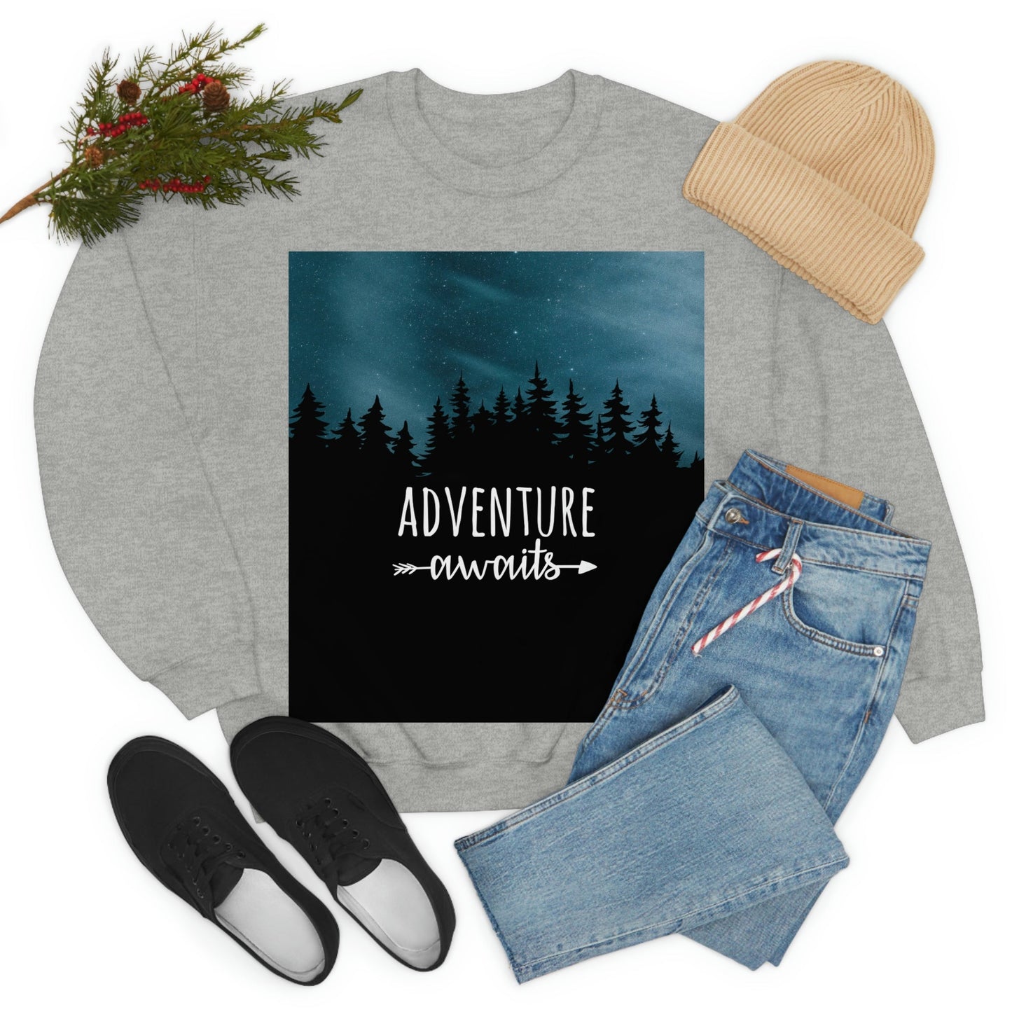 Adventure Awaits Art Vacation Landscape Explore Unisex Heavy Blend™ Crewneck Sweatshirt Ichaku [Perfect Gifts Selection]