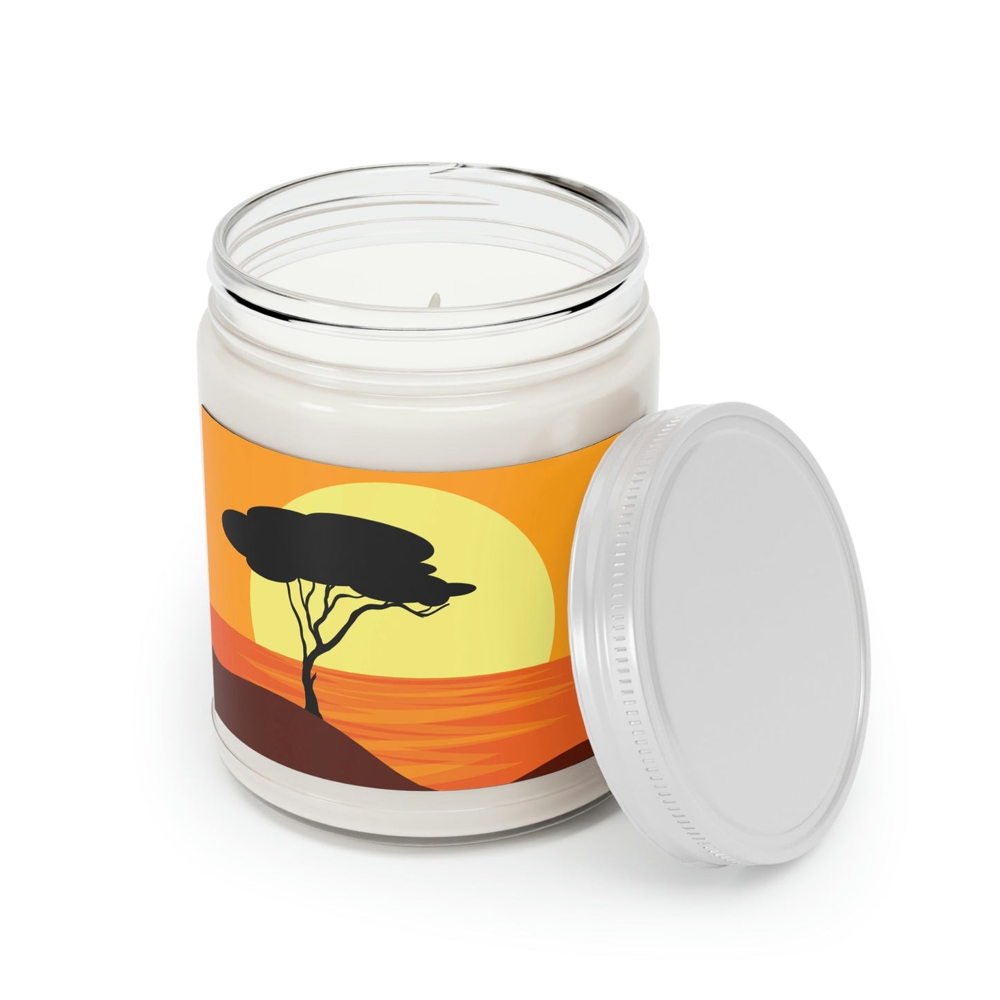 Africa Savanna Sunset Minimal Art Landscape View Candle Up to 60hSoy Wax 9oz Ichaku [Perfect Gifts Selection]