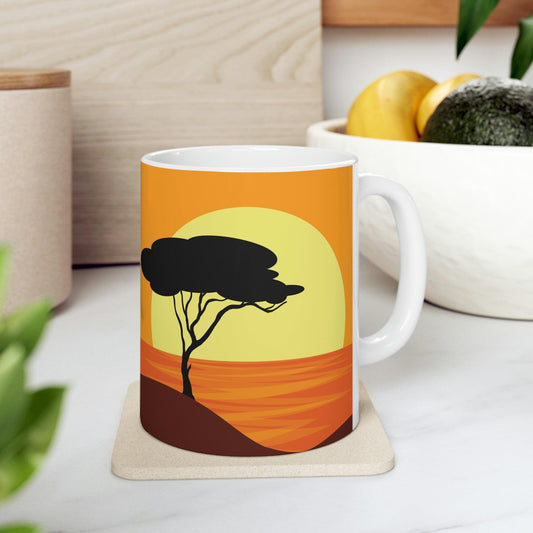 Africa Savanna Sunset Minimal Art Landscape View Ceramic Mug 11oz Ichaku [Perfect Gifts Selection]