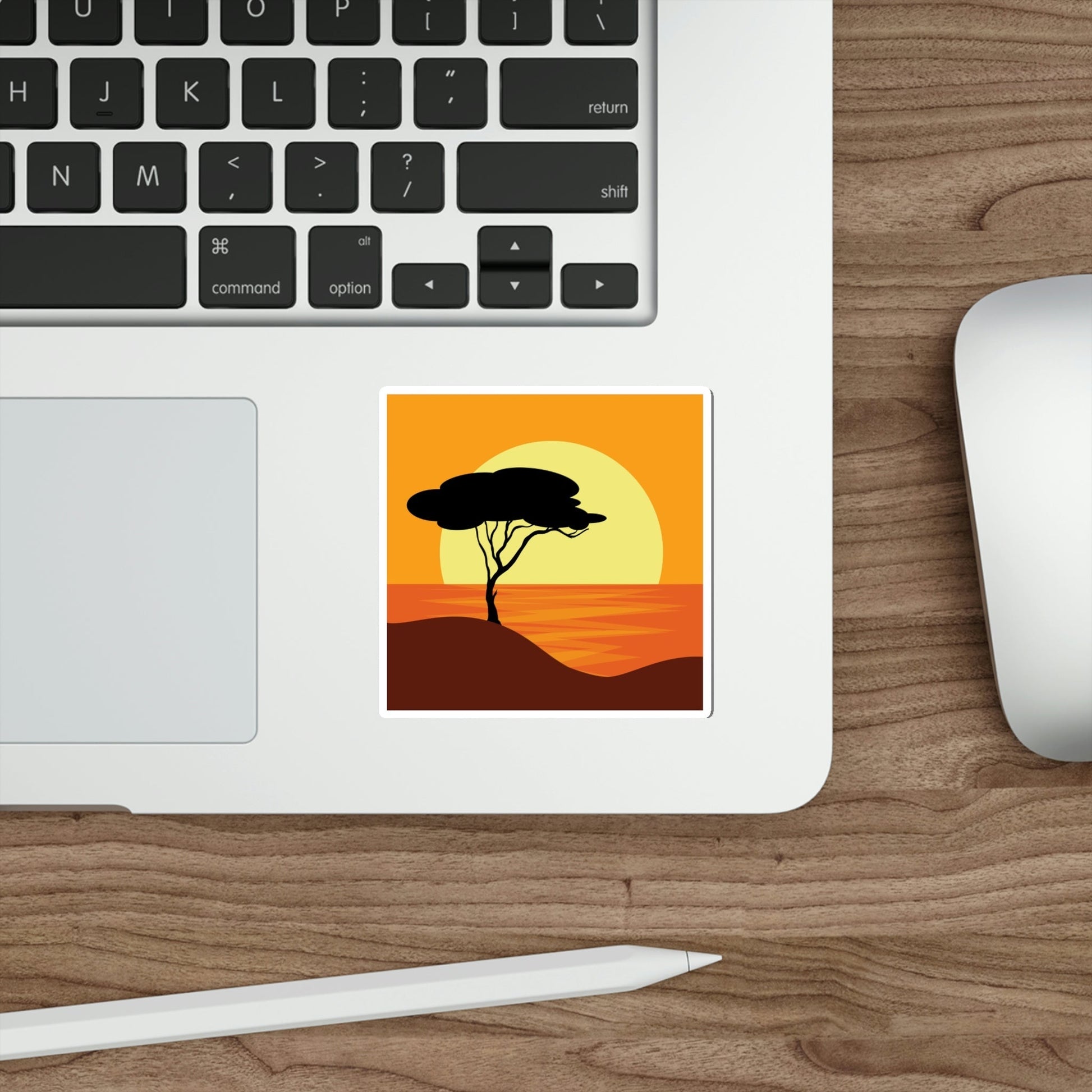 Africa Savanna Sunset Minimal Art Landscape View Die-Cut Sticker Ichaku [Perfect Gifts Selection]