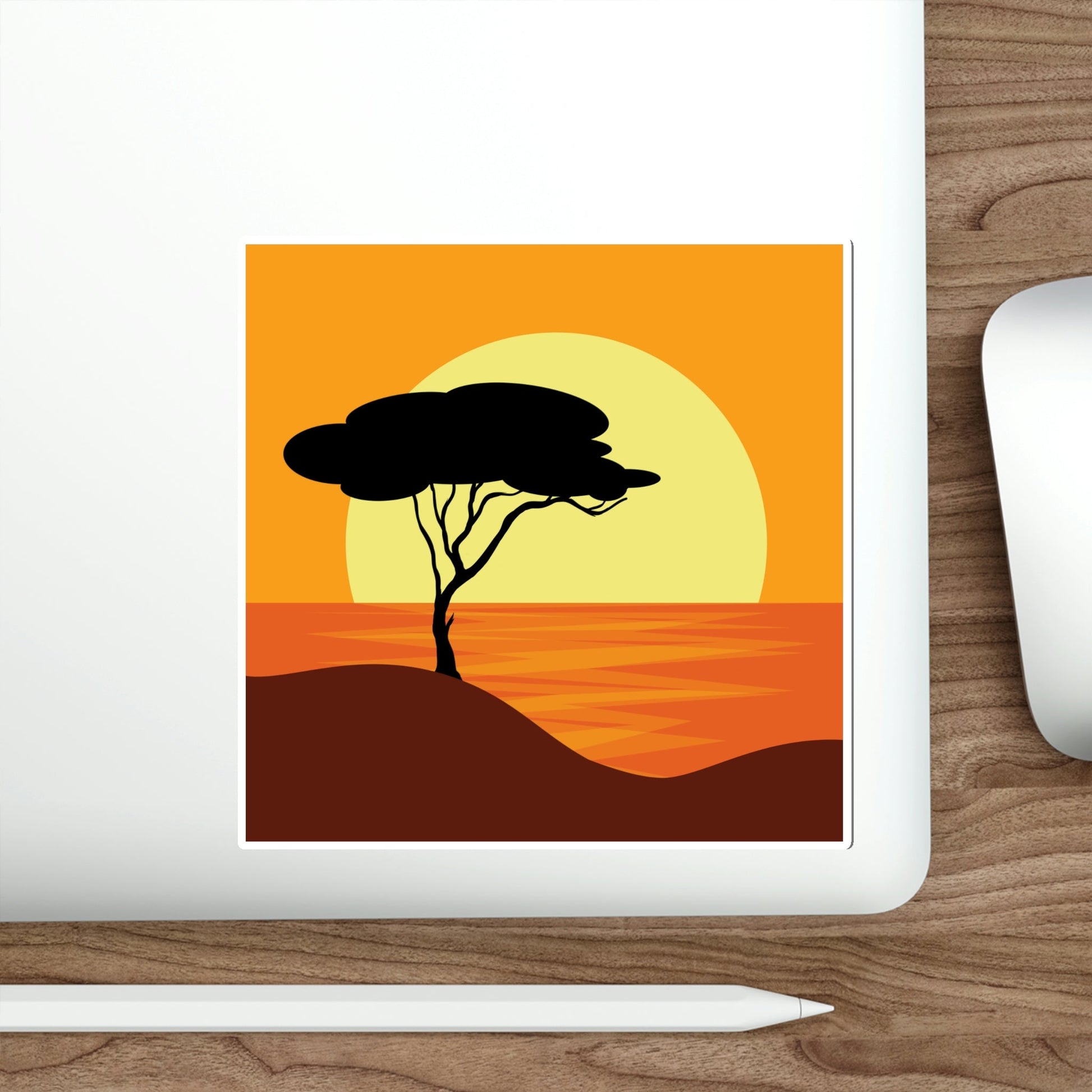 Africa Savanna Sunset Minimal Art Landscape View Die-Cut Sticker Ichaku [Perfect Gifts Selection]