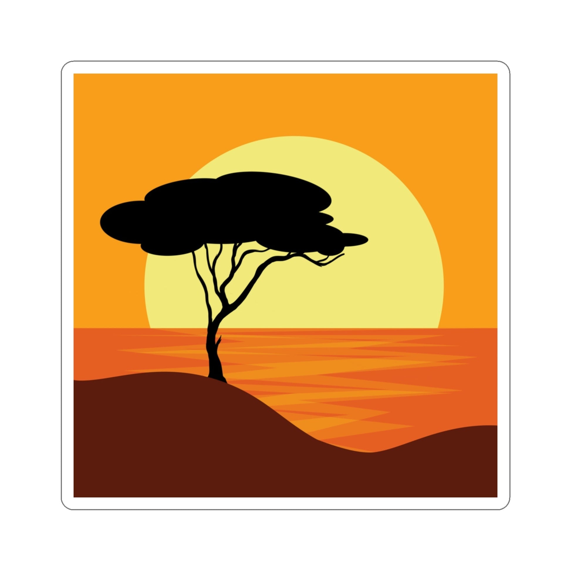 Africa Savanna Sunset Minimal Art Landscape View Die-Cut Sticker Ichaku [Perfect Gifts Selection]