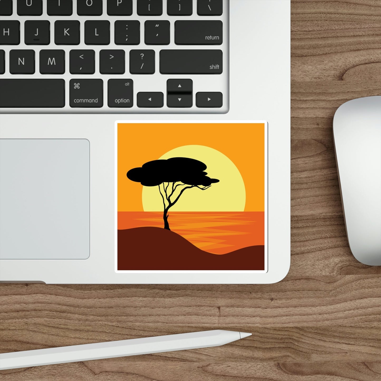 Africa Savanna Sunset Minimal Art Landscape View Die-Cut Sticker Ichaku [Perfect Gifts Selection]