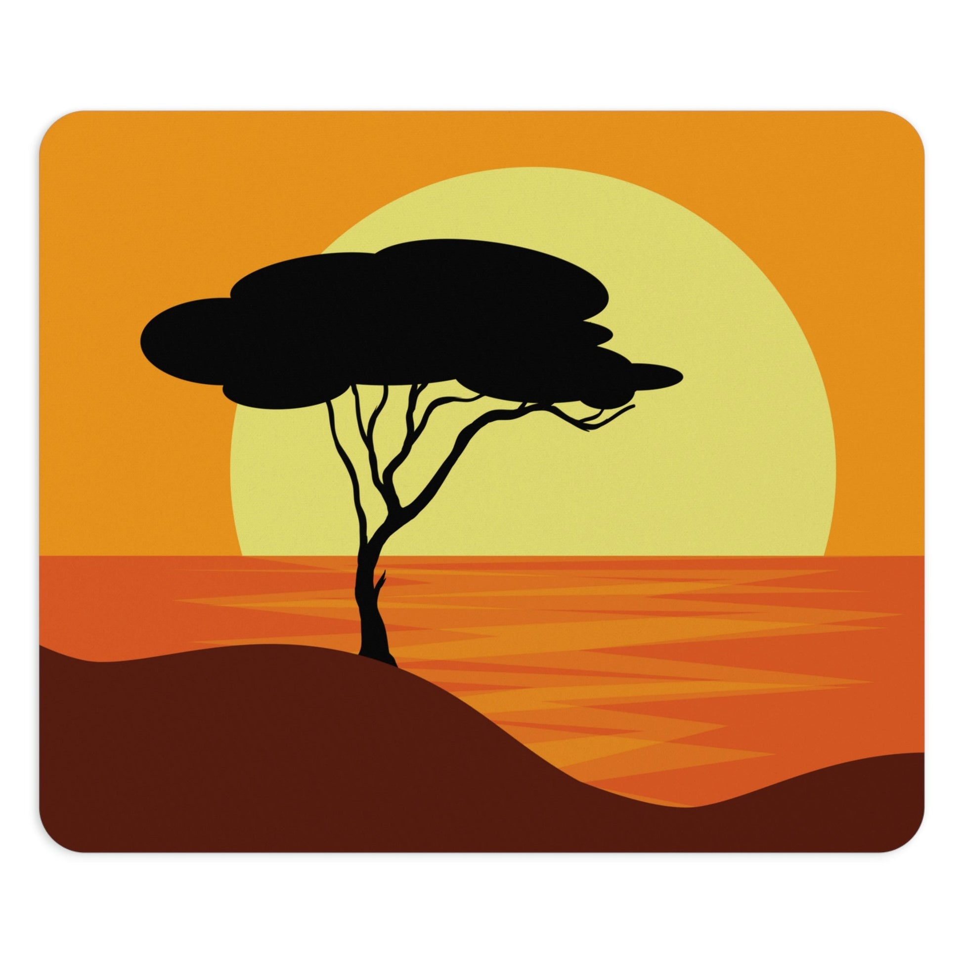 Africa Savanna Sunset Minimal Art Landscape View Ergonomic Non-slip Creative Design Mouse Pad Ichaku [Perfect Gifts Selection]