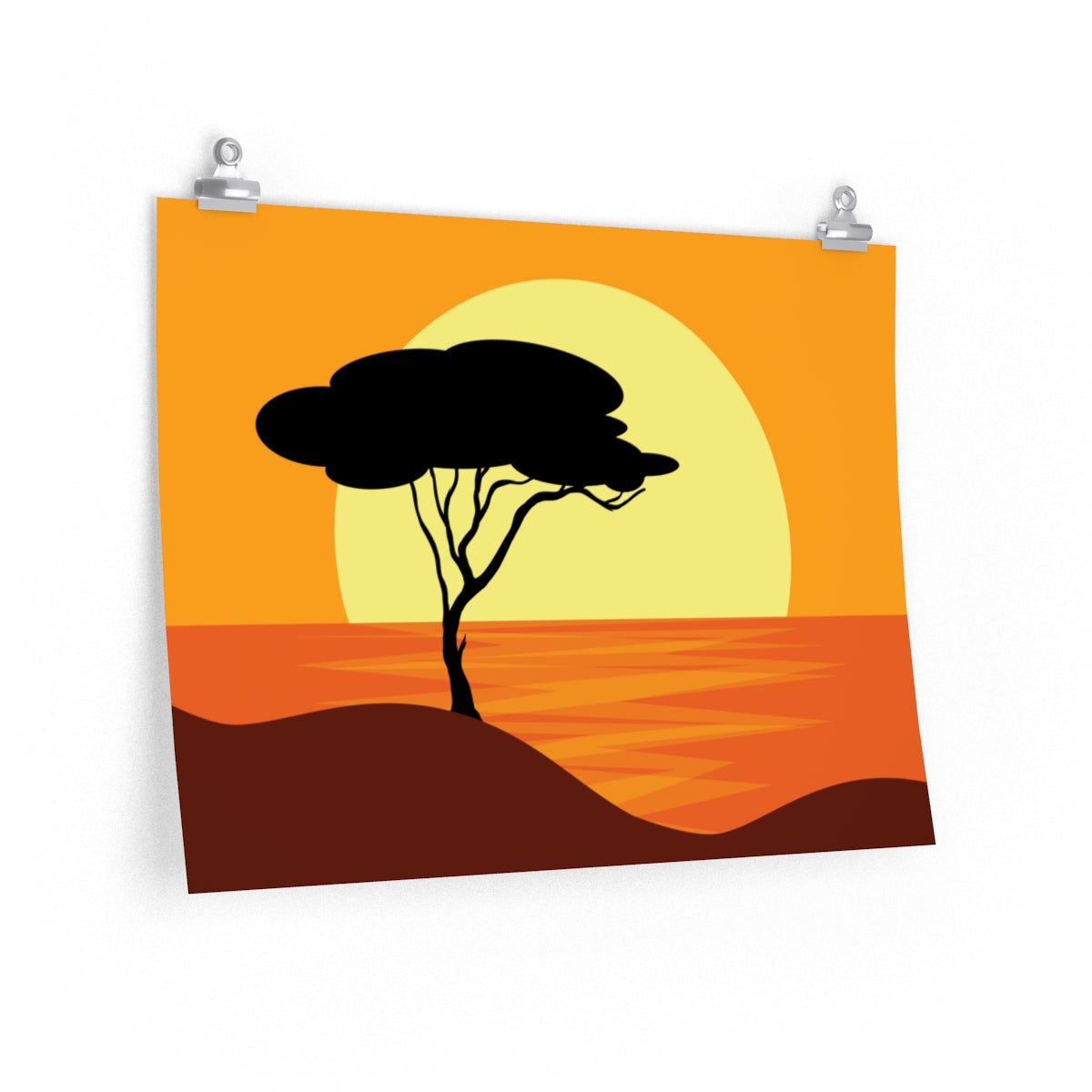 Africa Savanna Sunset Minimal Art Landscape View Premium Matte Horizontal Posters Ichaku [Perfect Gifts Selection]