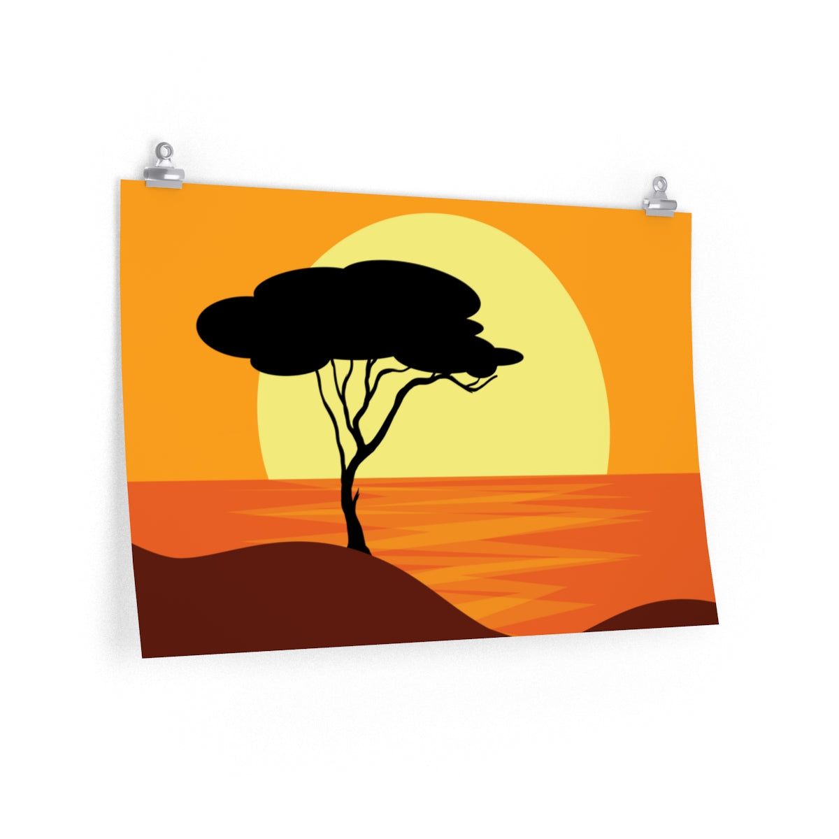 Africa Savanna Sunset Minimal Art Landscape View Premium Matte Horizontal Posters Ichaku [Perfect Gifts Selection]