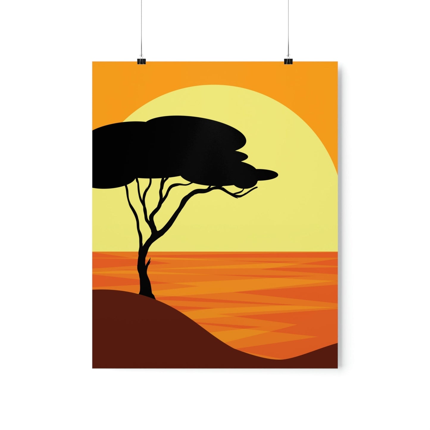 Africa Savanna Sunset Minimal Art Landscape View Premium Matte Vertical Posters Ichaku [Perfect Gifts Selection]