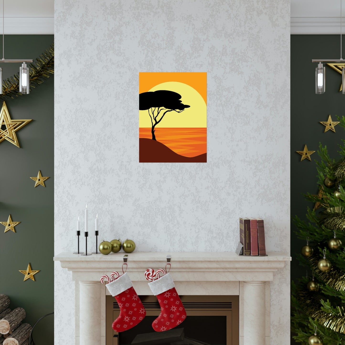 Africa Savanna Sunset Minimal Art Landscape View Premium Matte Vertical Posters Ichaku [Perfect Gifts Selection]