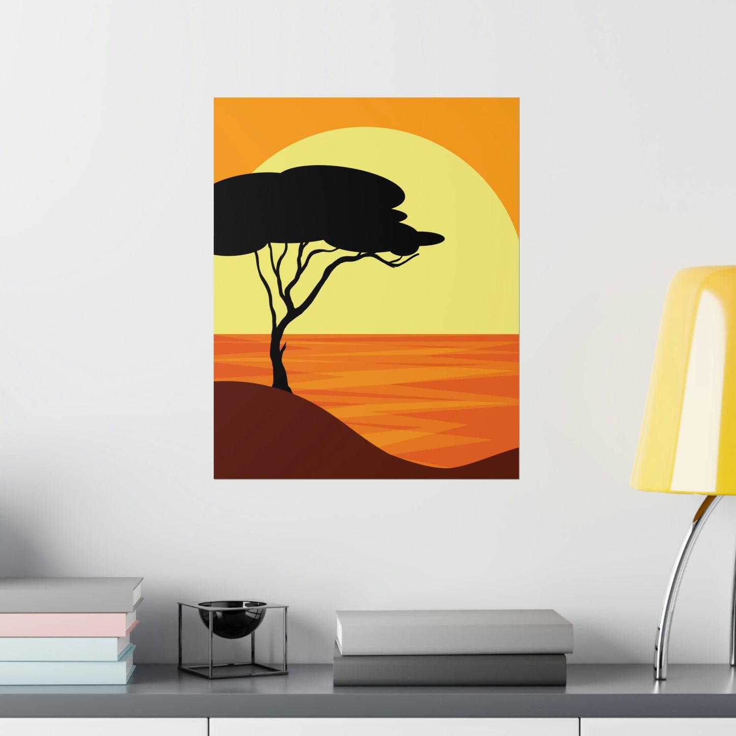 Africa Savanna Sunset Minimal Art Landscape View Premium Matte Vertical Posters Ichaku [Perfect Gifts Selection]