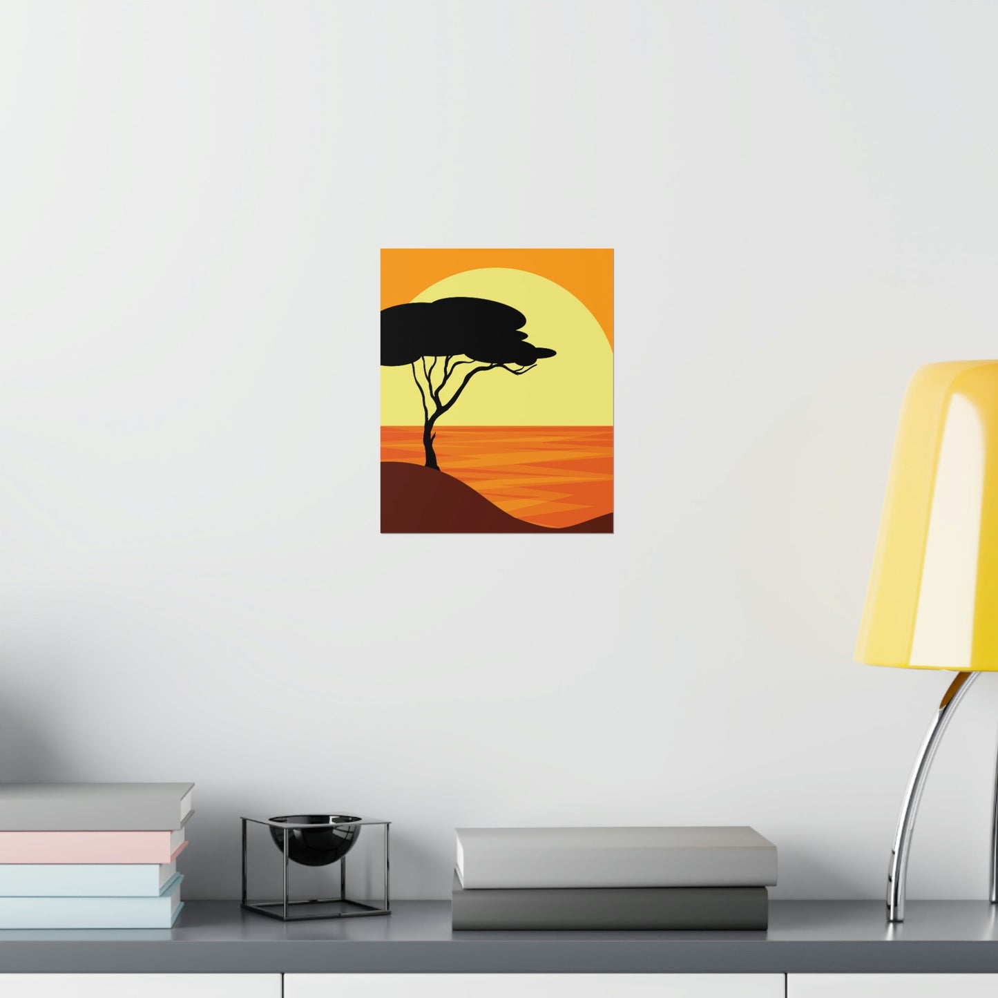 Africa Savanna Sunset Minimal Art Landscape View Premium Matte Vertical Posters Ichaku [Perfect Gifts Selection]