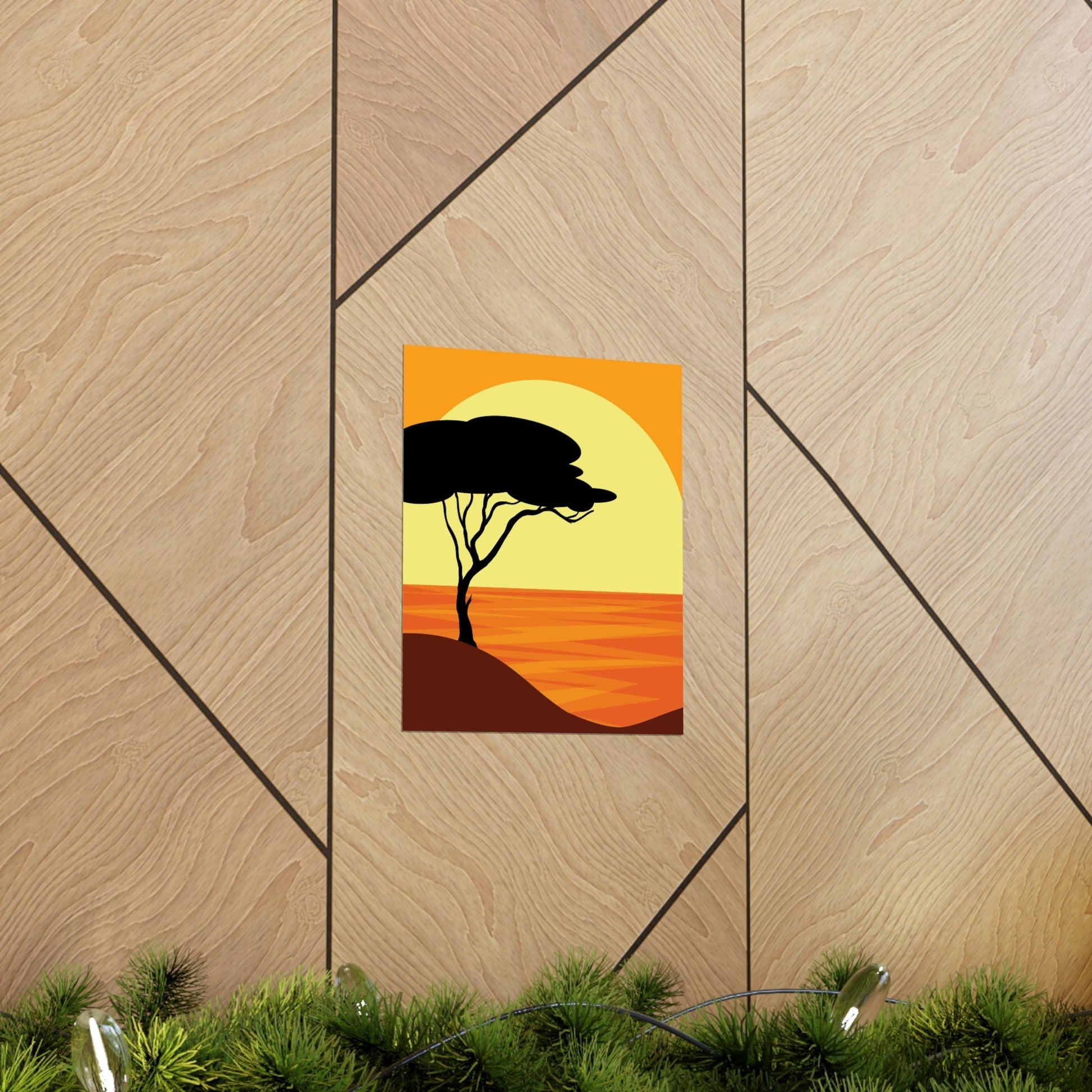 Africa Savanna Sunset Minimal Art Landscape View Premium Matte Vertical Posters Ichaku [Perfect Gifts Selection]