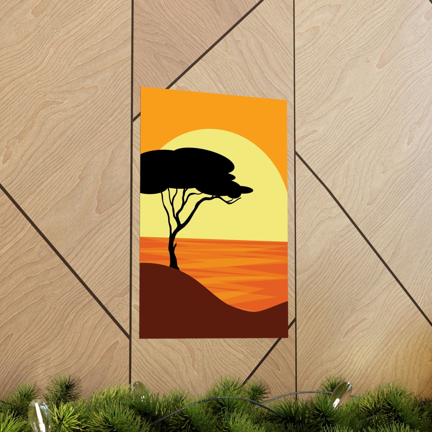 Africa Savanna Sunset Minimal Art Landscape View Premium Matte Vertical Posters Ichaku [Perfect Gifts Selection]