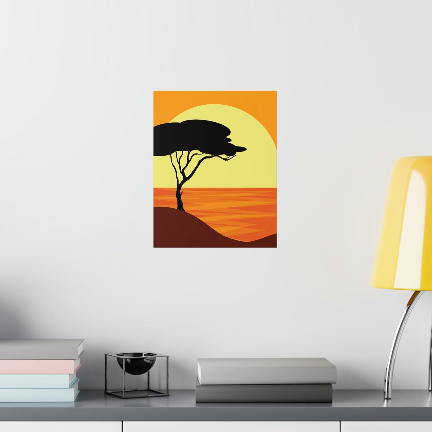 Africa Savanna Sunset Minimal Art Landscape View Premium Matte Vertical Posters Ichaku [Perfect Gifts Selection]