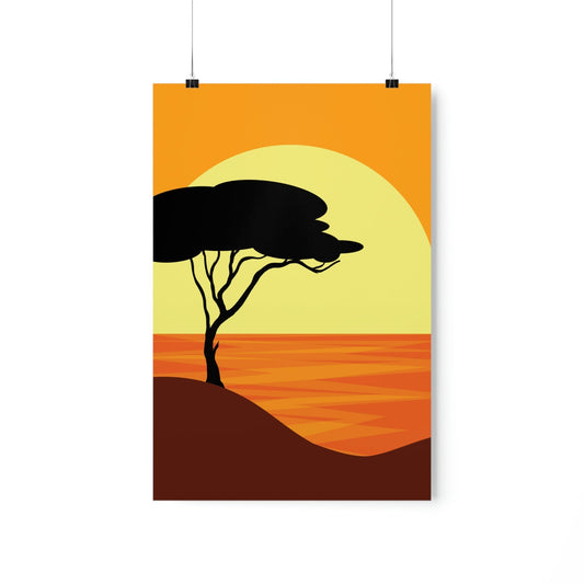 Africa Savanna Sunset Minimal Art Landscape View Premium Matte Vertical Posters Ichaku [Perfect Gifts Selection]
