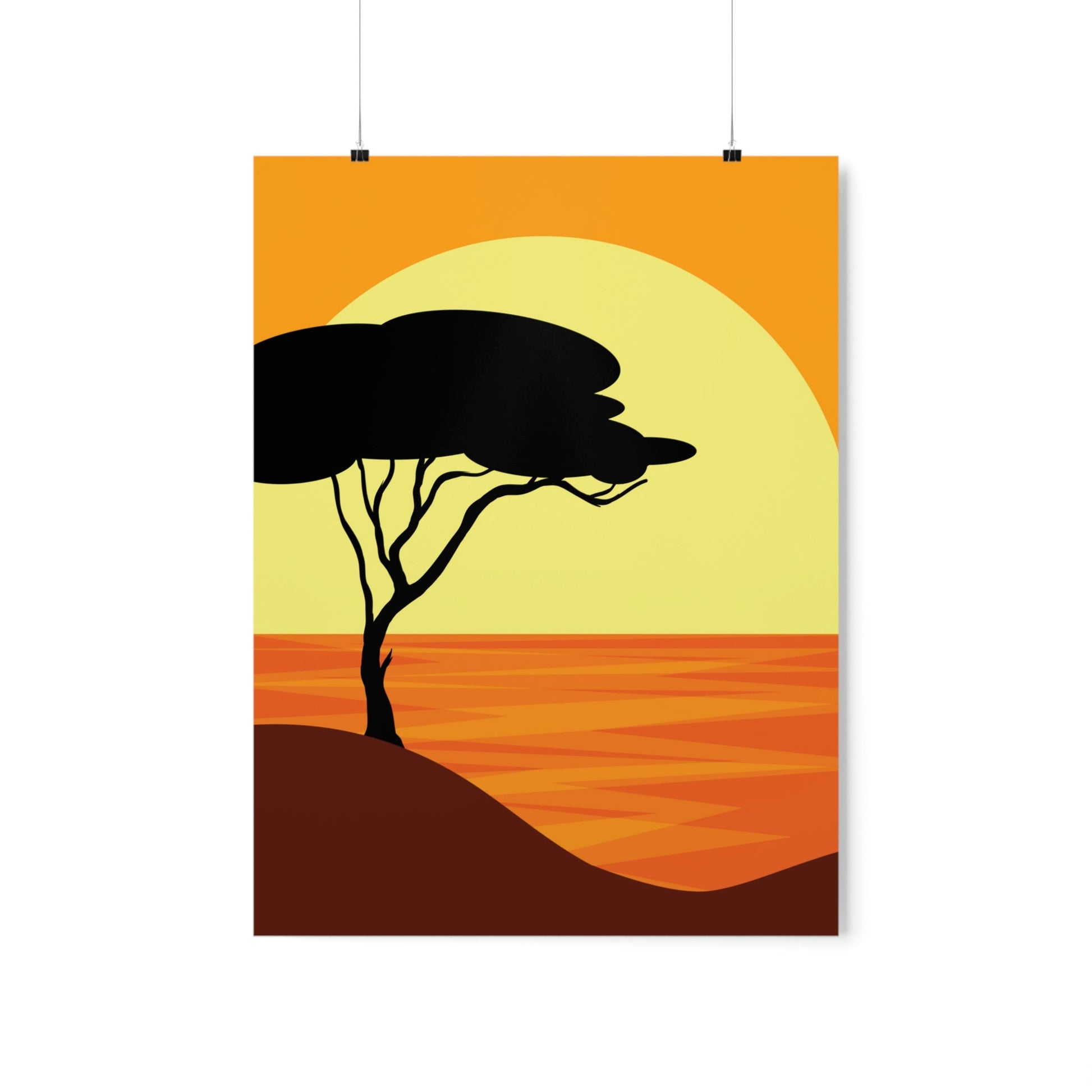 Africa Savanna Sunset Minimal Art Landscape View Premium Matte Vertical Posters Ichaku [Perfect Gifts Selection]