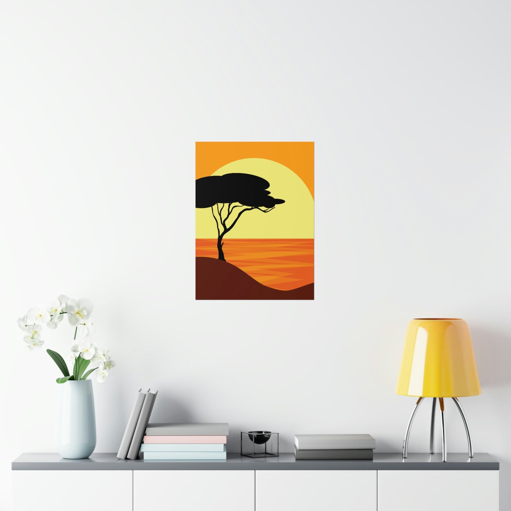 Africa Savanna Sunset Minimal Art Landscape View Premium Matte Vertical Posters Ichaku [Perfect Gifts Selection]