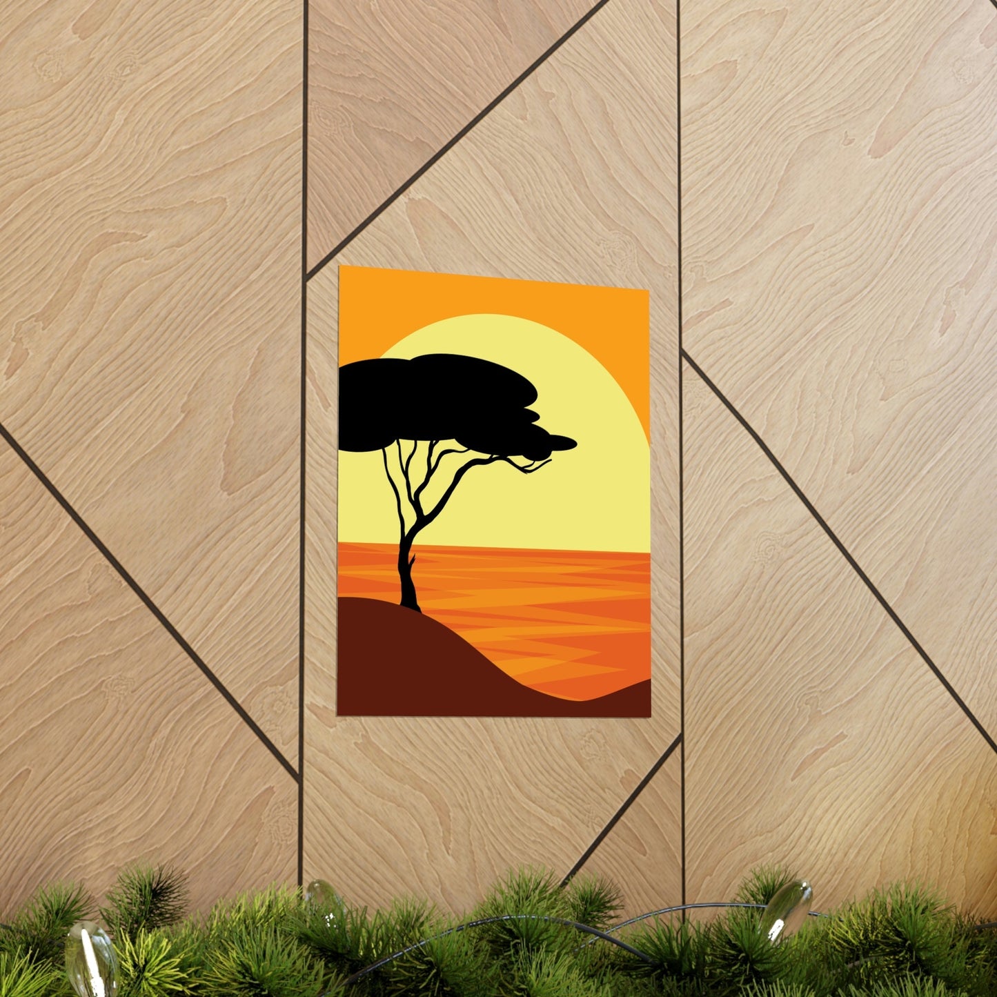 Africa Savanna Sunset Minimal Art Landscape View Premium Matte Vertical Posters Ichaku [Perfect Gifts Selection]