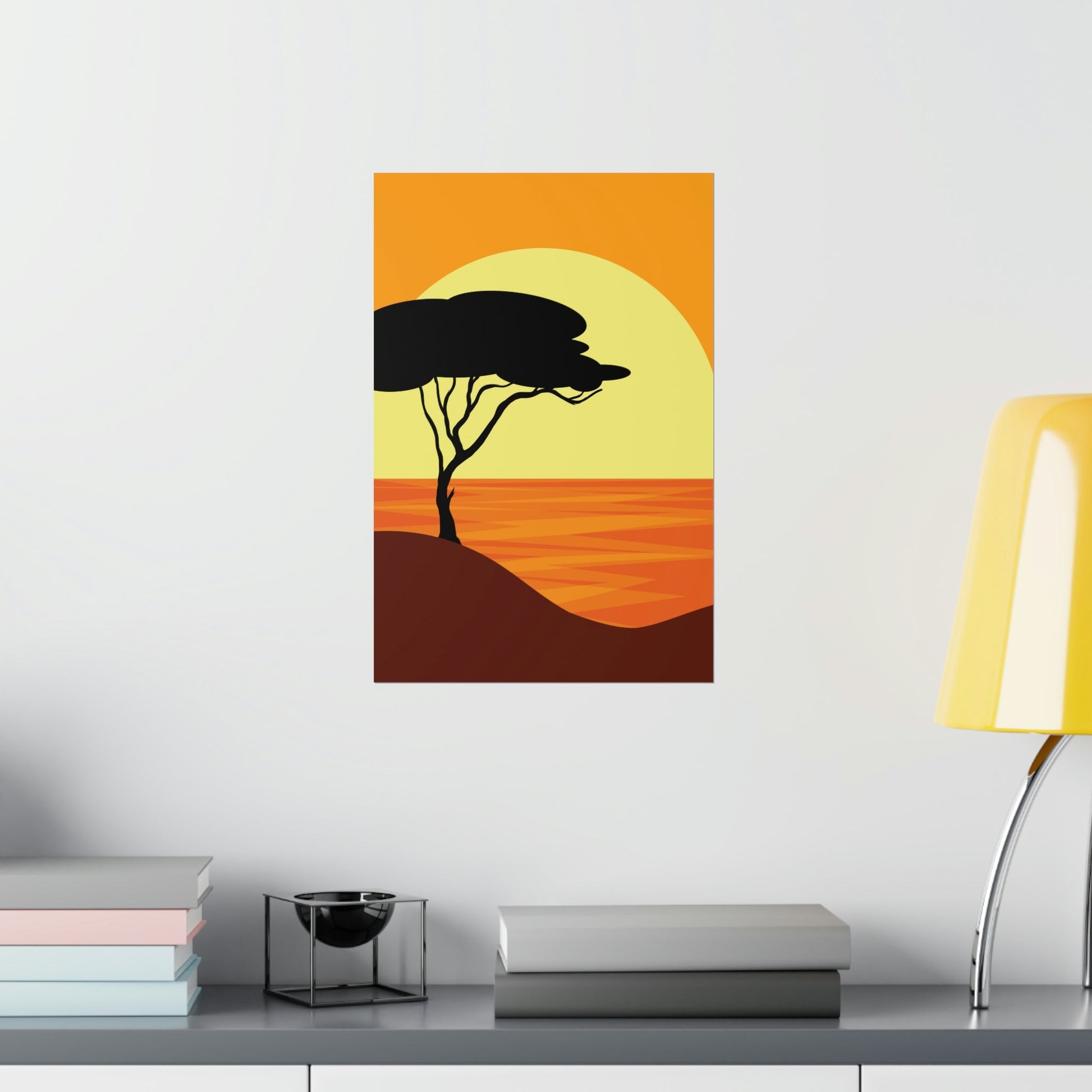 Africa Savanna Sunset Minimal Art Landscape View Premium Matte Vertical Posters Ichaku [Perfect Gifts Selection]