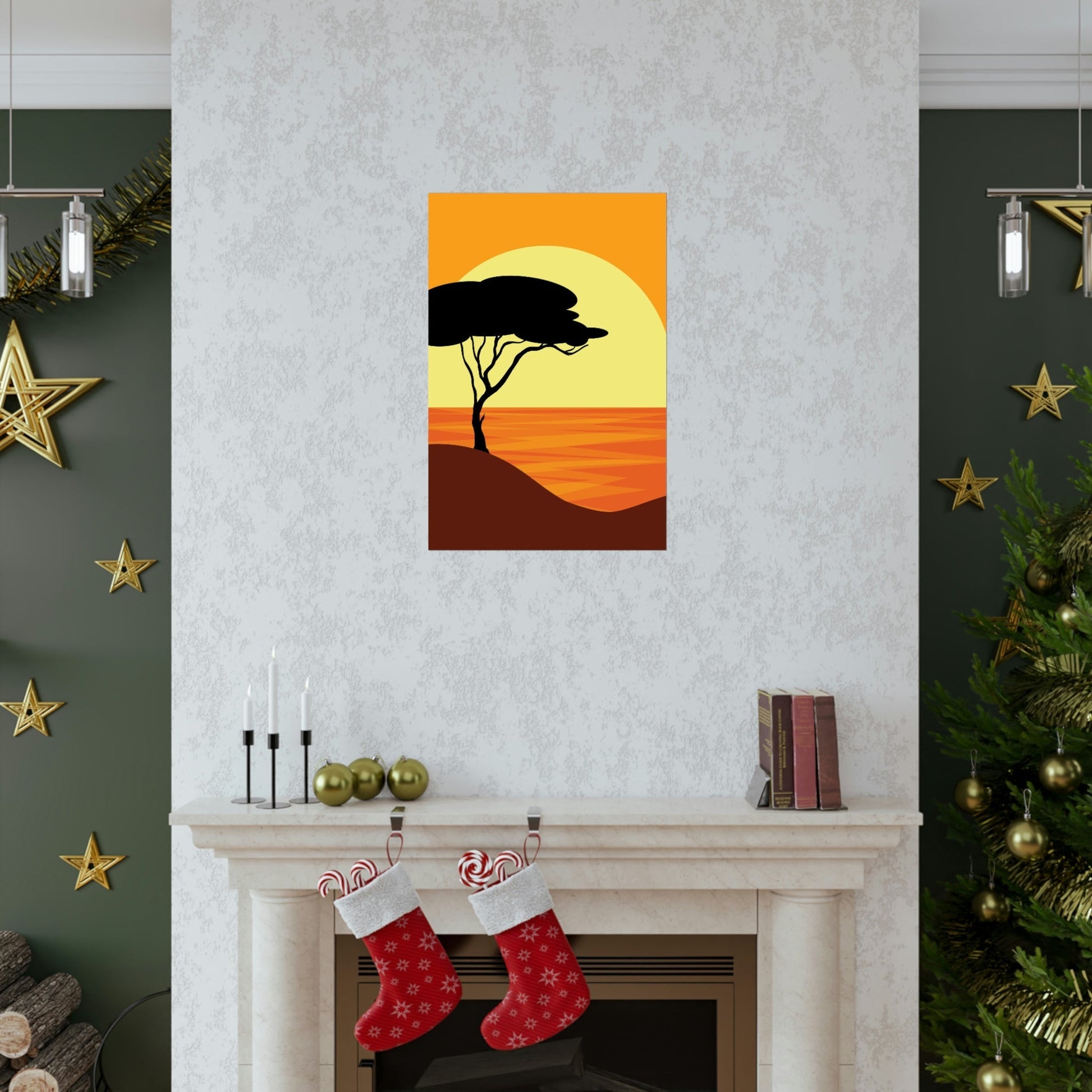 Africa Savanna Sunset Minimal Art Landscape View Premium Matte Vertical Posters Ichaku [Perfect Gifts Selection]