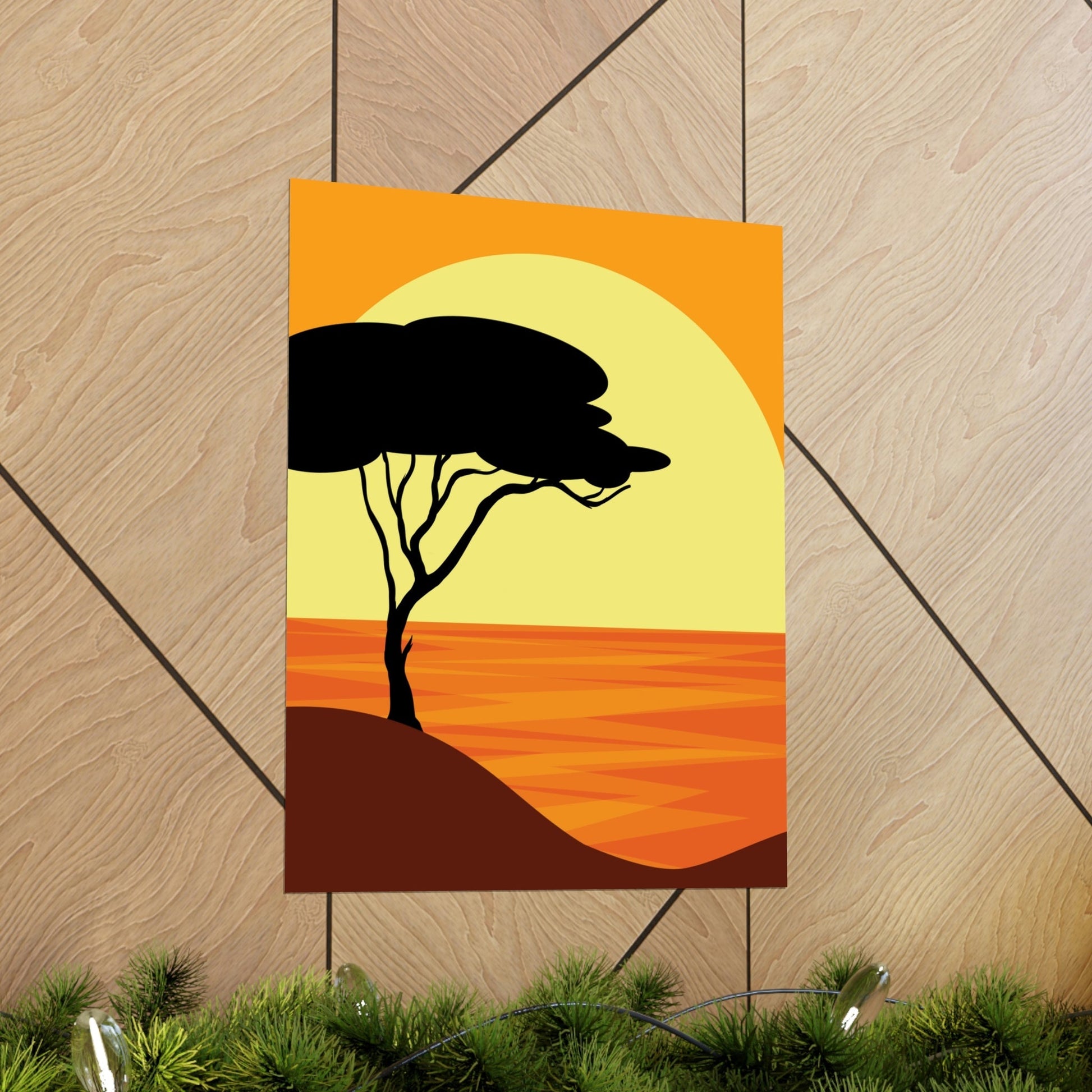 Africa Savanna Sunset Minimal Art Landscape View Premium Matte Vertical Posters Ichaku [Perfect Gifts Selection]