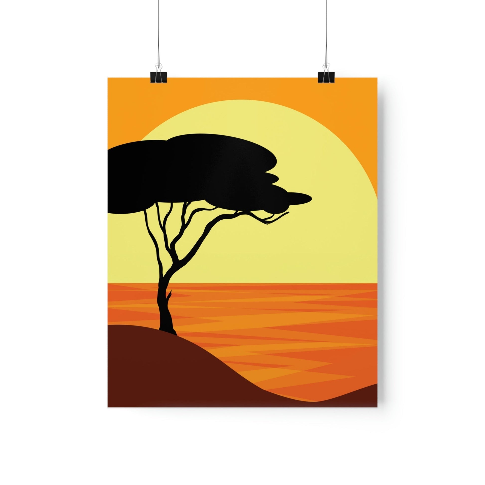 Africa Savanna Sunset Minimal Art Landscape View Premium Matte Vertical Posters Ichaku [Perfect Gifts Selection]