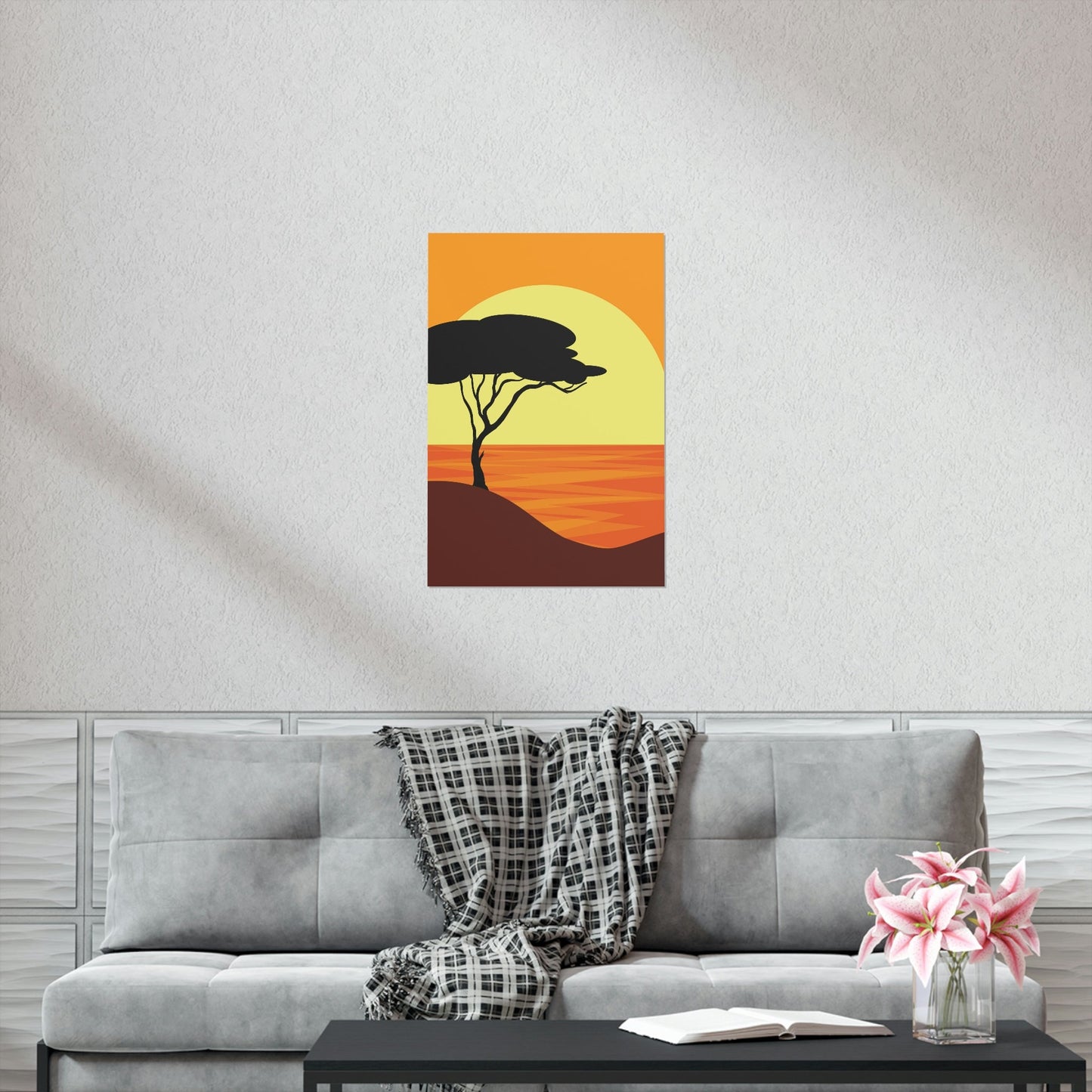 Africa Savanna Sunset Minimal Art Landscape View Premium Matte Vertical Posters Ichaku [Perfect Gifts Selection]