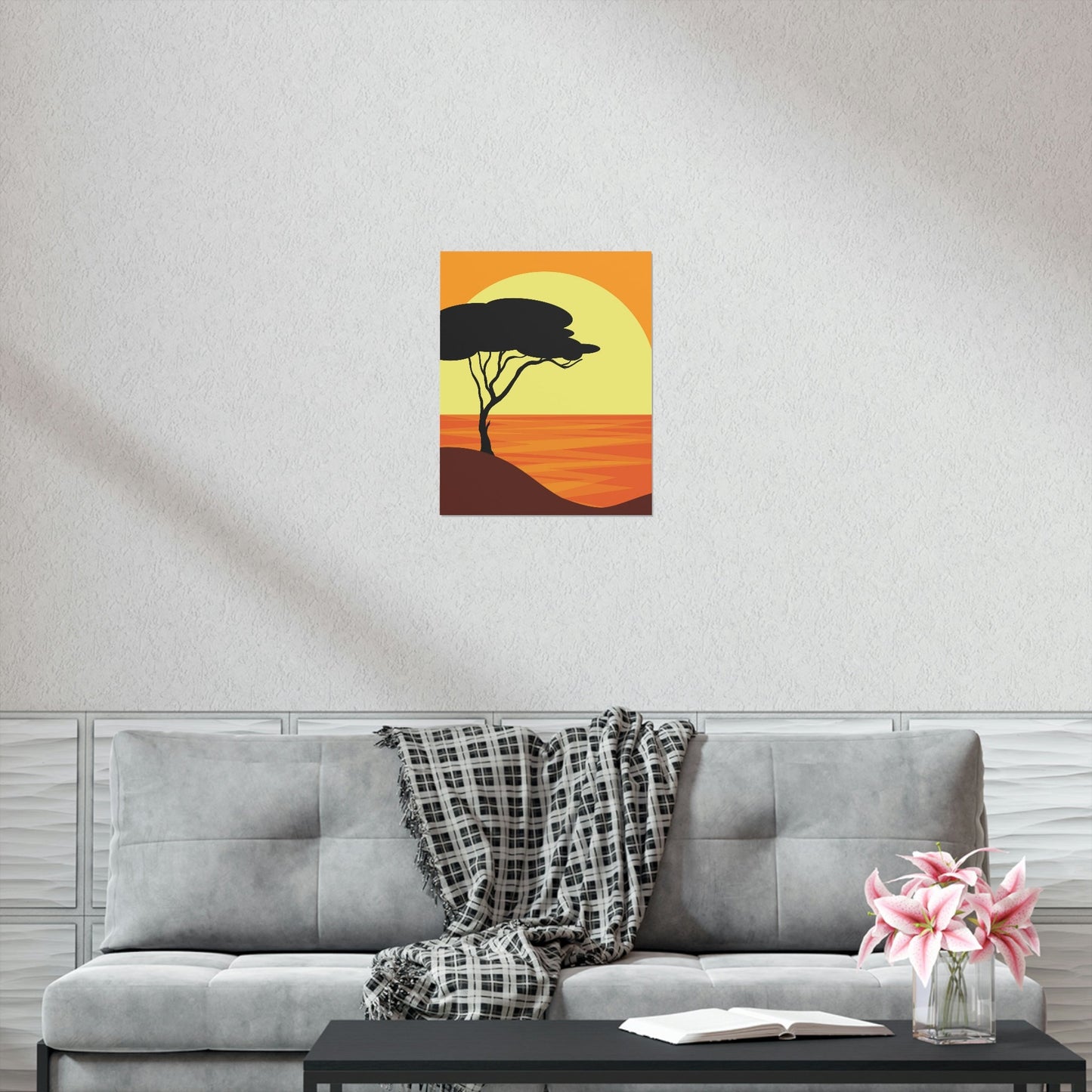 Africa Savanna Sunset Minimal Art Landscape View Premium Matte Vertical Posters Ichaku [Perfect Gifts Selection]