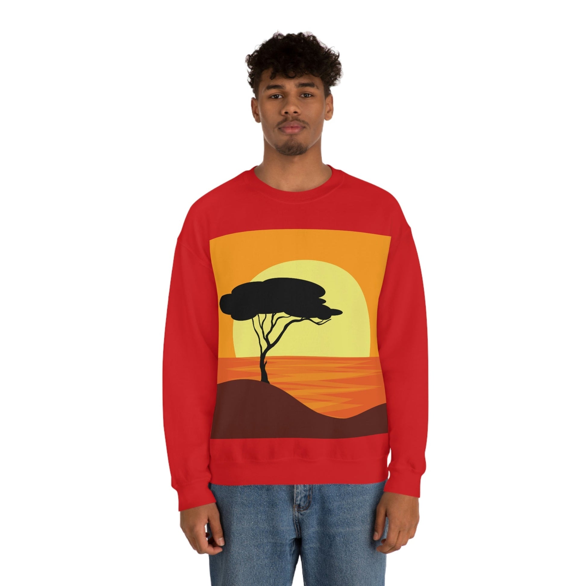 Africa Savanna Sunset Minimal Art Landscape View Unisex Heavy Blend™ Crewneck Sweatshirt Ichaku [Perfect Gifts Selection]