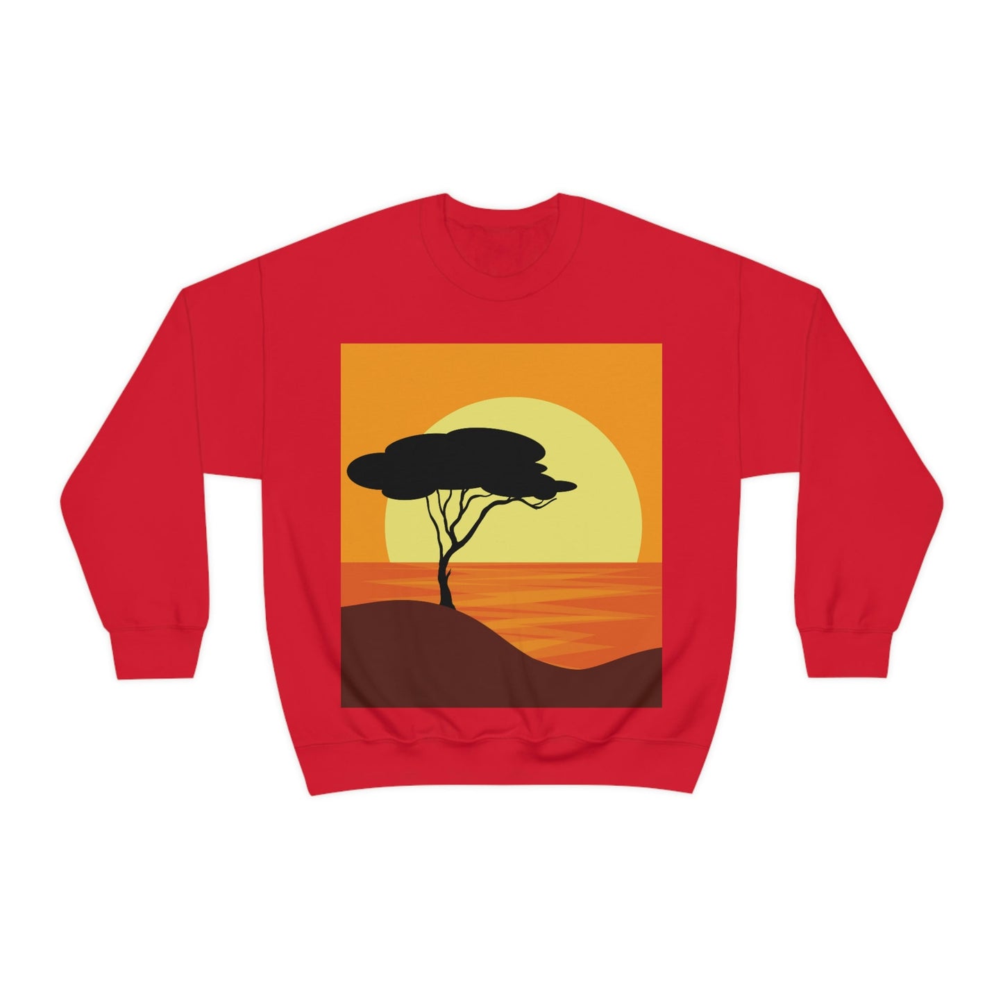 Africa Savanna Sunset Minimal Art Landscape View Unisex Heavy Blend™ Crewneck Sweatshirt Ichaku [Perfect Gifts Selection]