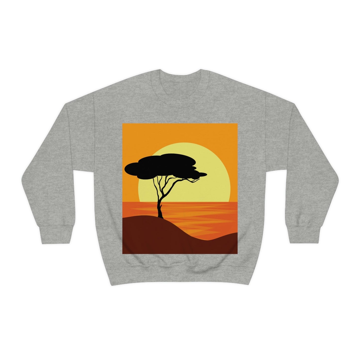 Africa Savanna Sunset Minimal Art Landscape View Unisex Heavy Blend™ Crewneck Sweatshirt Ichaku [Perfect Gifts Selection]