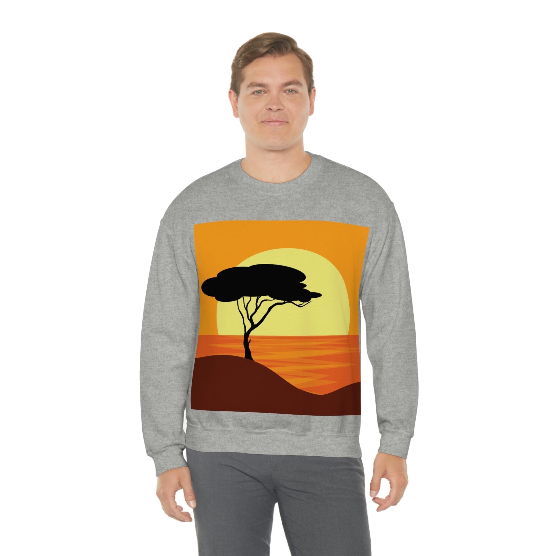 Africa Savanna Sunset Minimal Art Landscape View Unisex Heavy Blend™ Crewneck Sweatshirt Ichaku [Perfect Gifts Selection]