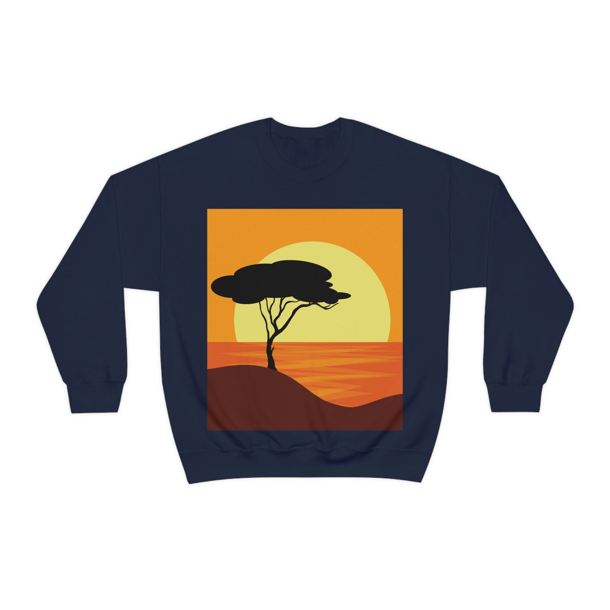 Africa Savanna Sunset Minimal Art Landscape View Unisex Heavy Blend™ Crewneck Sweatshirt Ichaku [Perfect Gifts Selection]