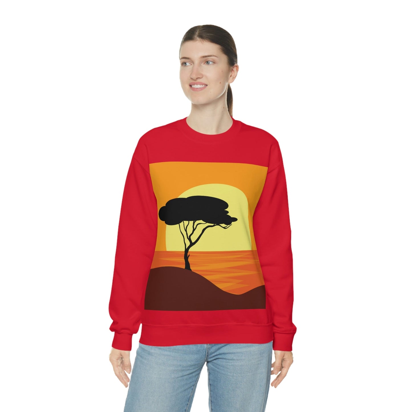 Africa Savanna Sunset Minimal Art Landscape View Unisex Heavy Blend™ Crewneck Sweatshirt Ichaku [Perfect Gifts Selection]