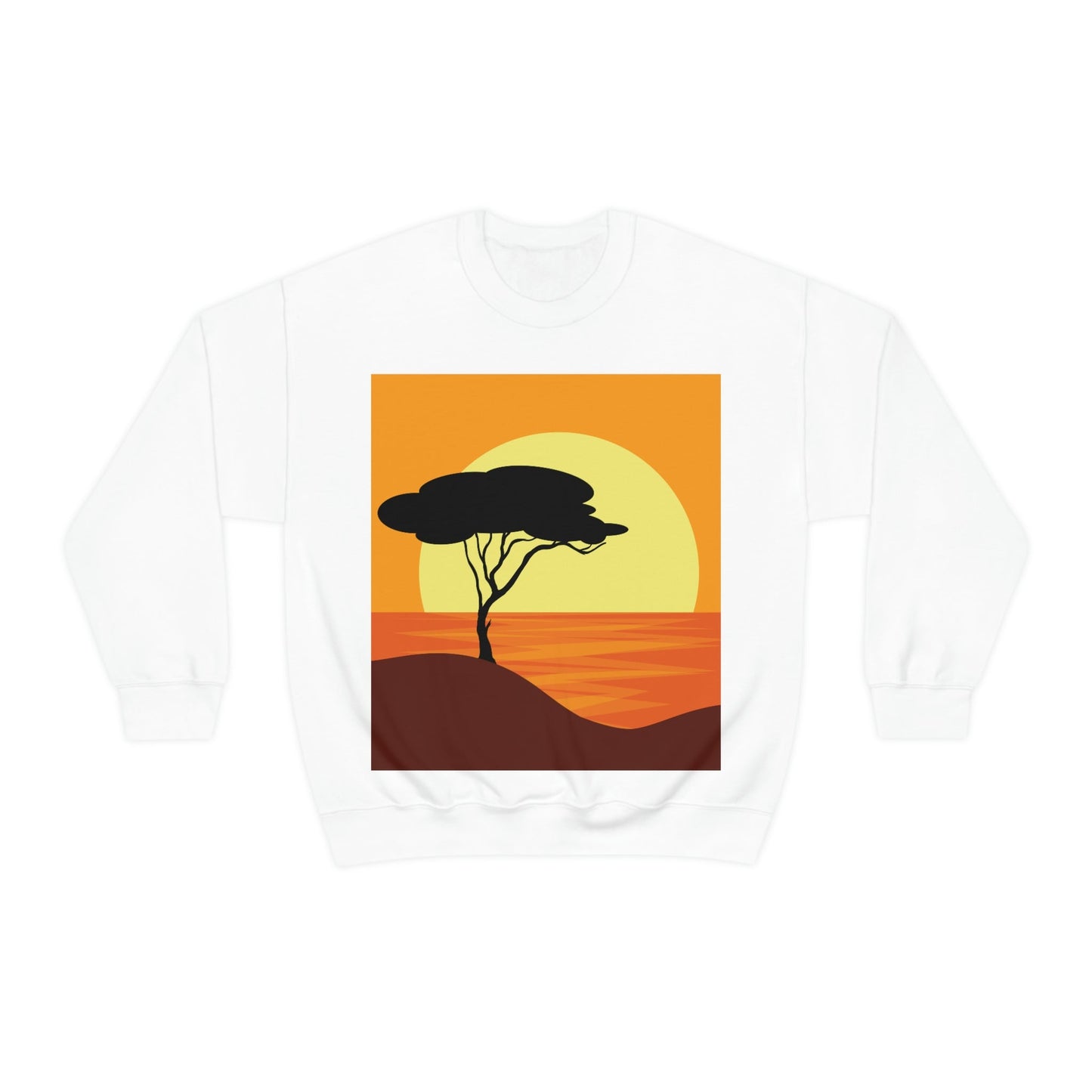 Africa Savanna Sunset Minimal Art Landscape View Unisex Heavy Blend™ Crewneck Sweatshirt Ichaku [Perfect Gifts Selection]