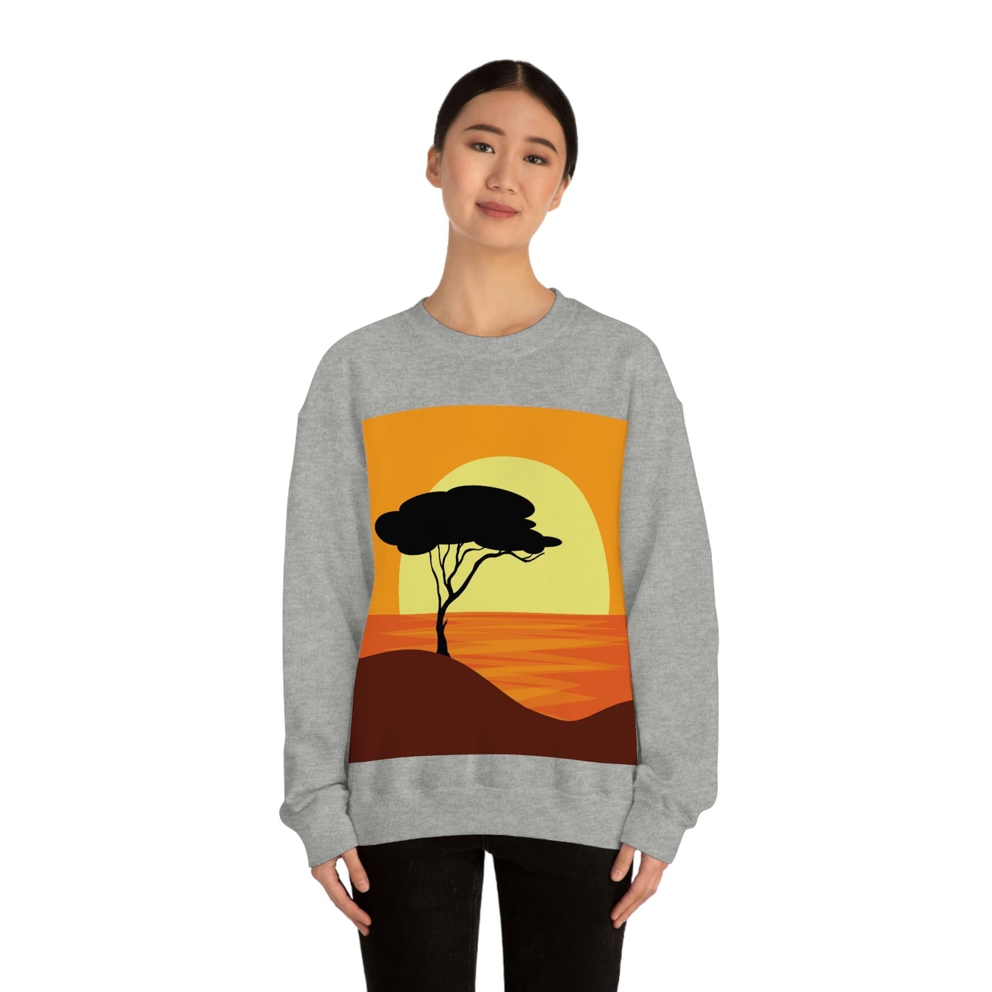 Africa Savanna Sunset Minimal Art Landscape View Unisex Heavy Blend™ Crewneck Sweatshirt Ichaku [Perfect Gifts Selection]