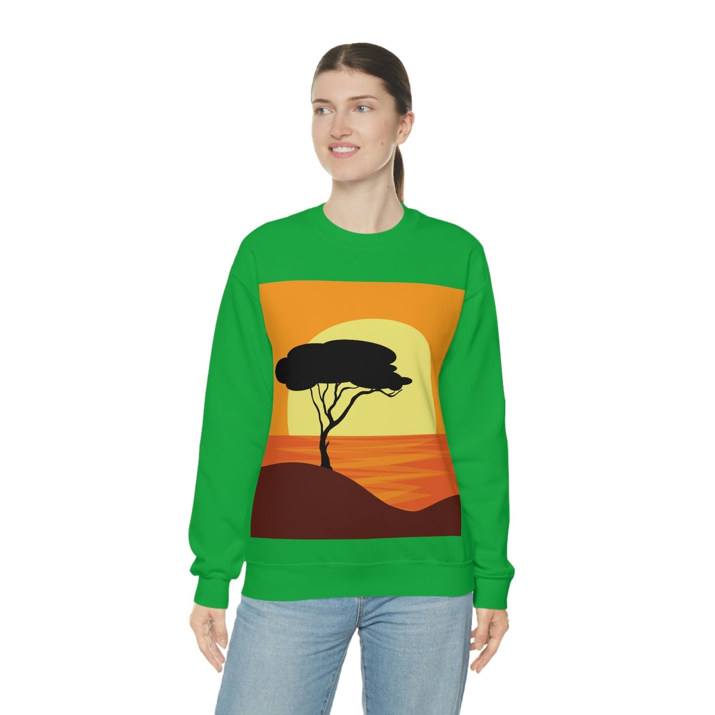 Africa Savanna Sunset Minimal Art Landscape View Unisex Heavy Blend™ Crewneck Sweatshirt Ichaku [Perfect Gifts Selection]