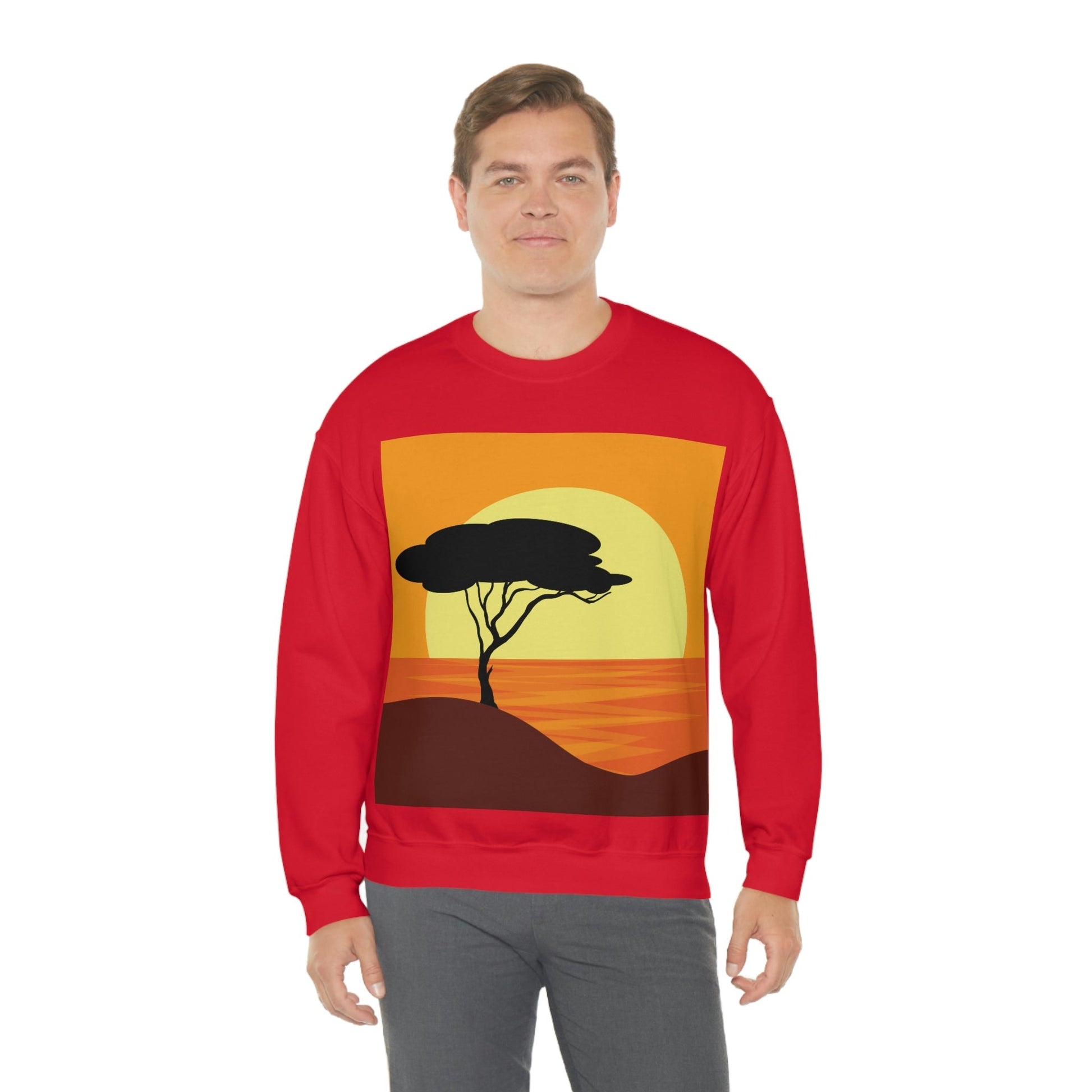 Africa Savanna Sunset Minimal Art Landscape View Unisex Heavy Blend™ Crewneck Sweatshirt Ichaku [Perfect Gifts Selection]