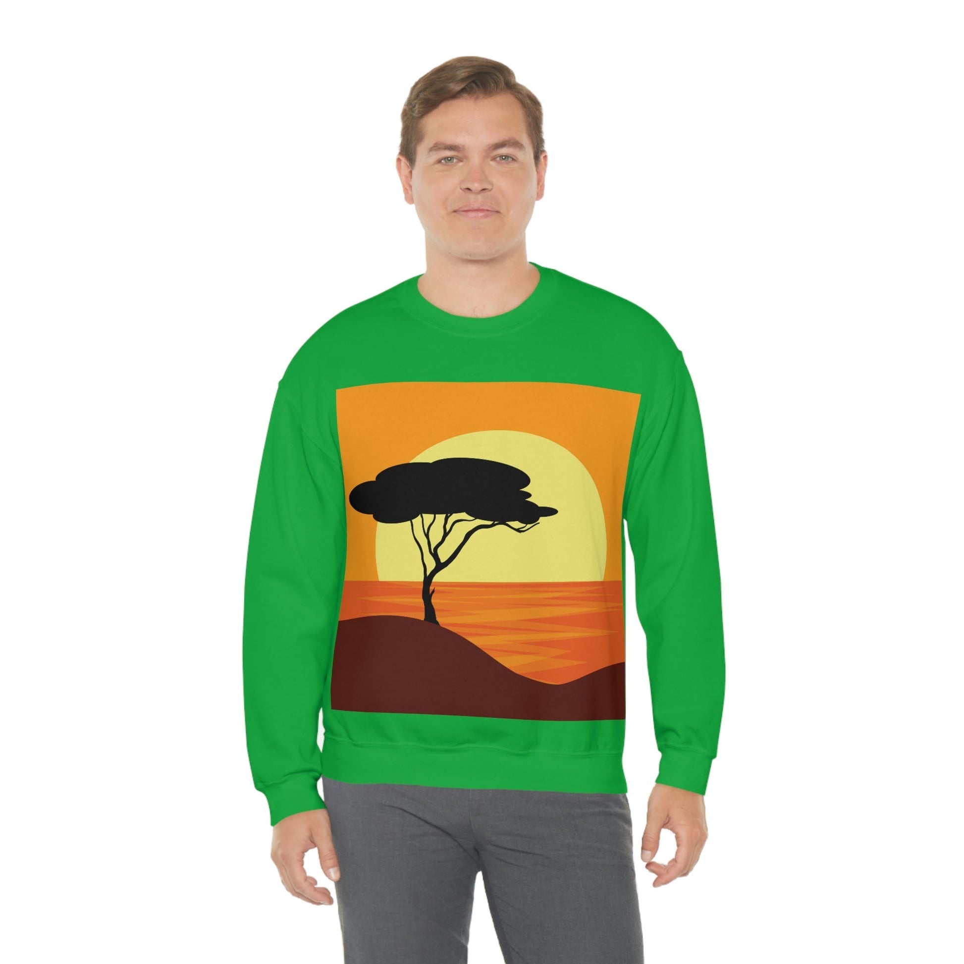 Africa Savanna Sunset Minimal Art Landscape View Unisex Heavy Blend™ Crewneck Sweatshirt Ichaku [Perfect Gifts Selection]