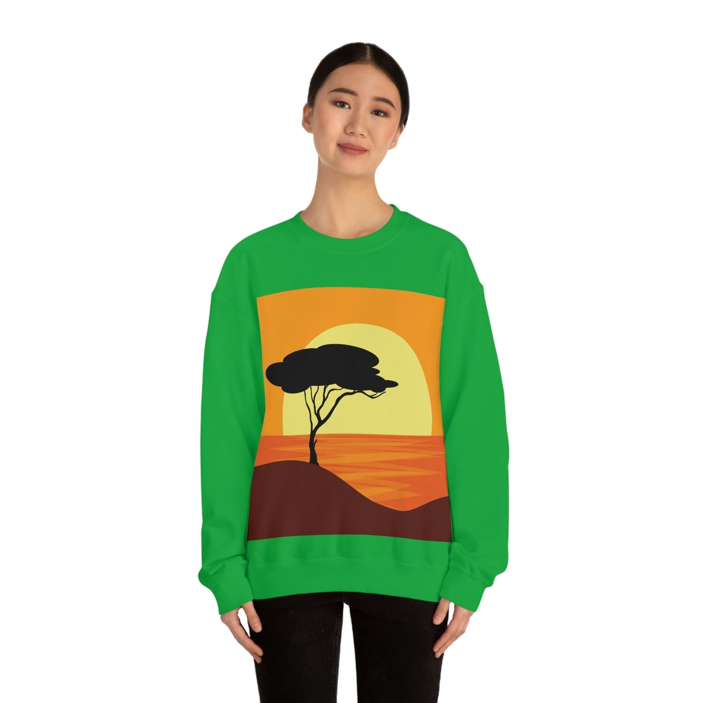 Africa Savanna Sunset Minimal Art Landscape View Unisex Heavy Blend™ Crewneck Sweatshirt Ichaku [Perfect Gifts Selection]