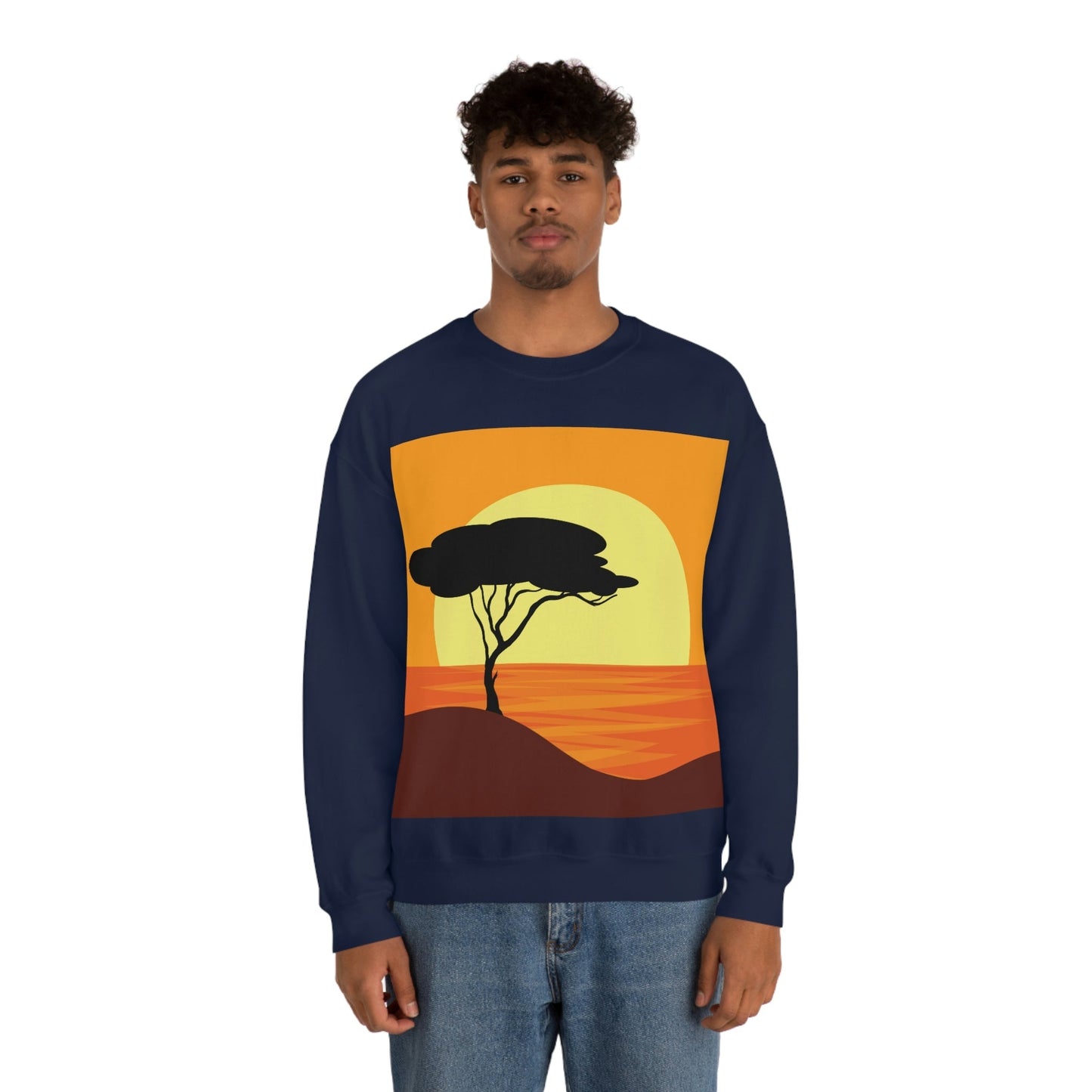 Africa Savanna Sunset Minimal Art Landscape View Unisex Heavy Blend™ Crewneck Sweatshirt Ichaku [Perfect Gifts Selection]