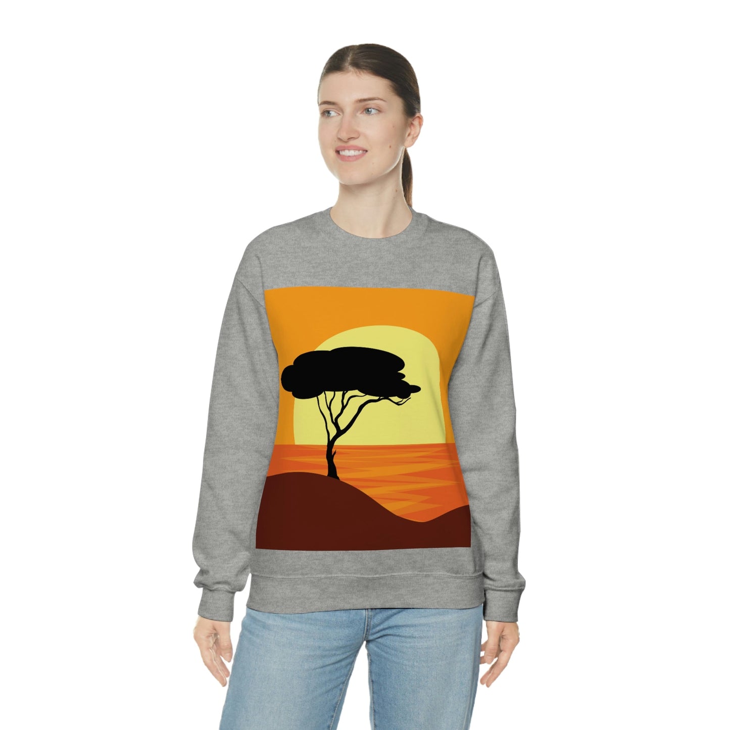 Africa Savanna Sunset Minimal Art Landscape View Unisex Heavy Blend™ Crewneck Sweatshirt Ichaku [Perfect Gifts Selection]