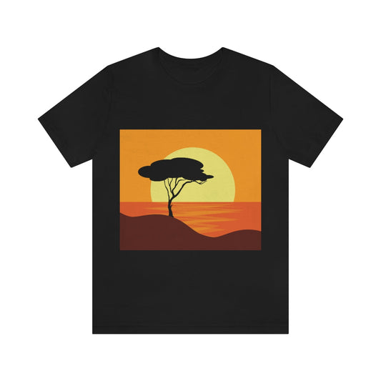 Africa Savanna Sunset Minimal Art Landscape View Unisex Jersey Short Sleeve T-Shirt Ichaku [Perfect Gifts Selection]