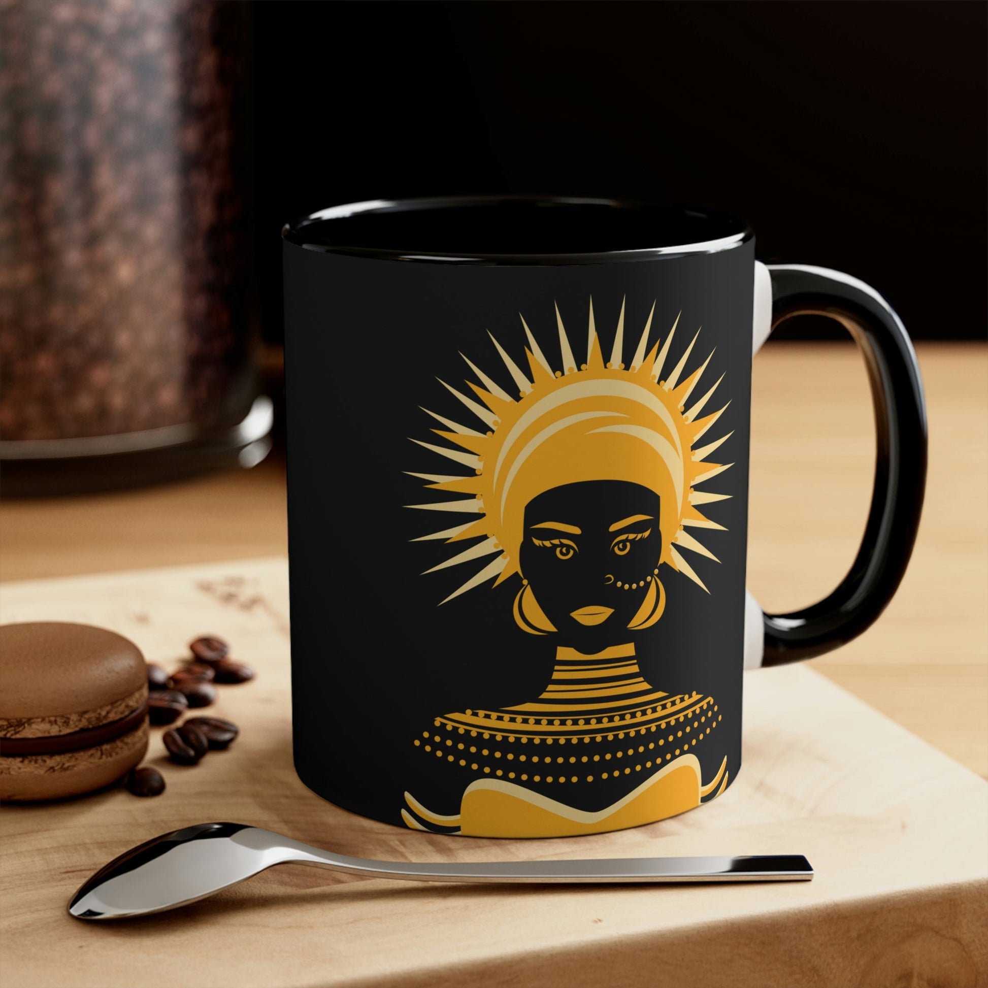 African Traditional Women Gold Portrait Accent Coffee Mug 11oz Ichaku [Perfect Gifts Selection]