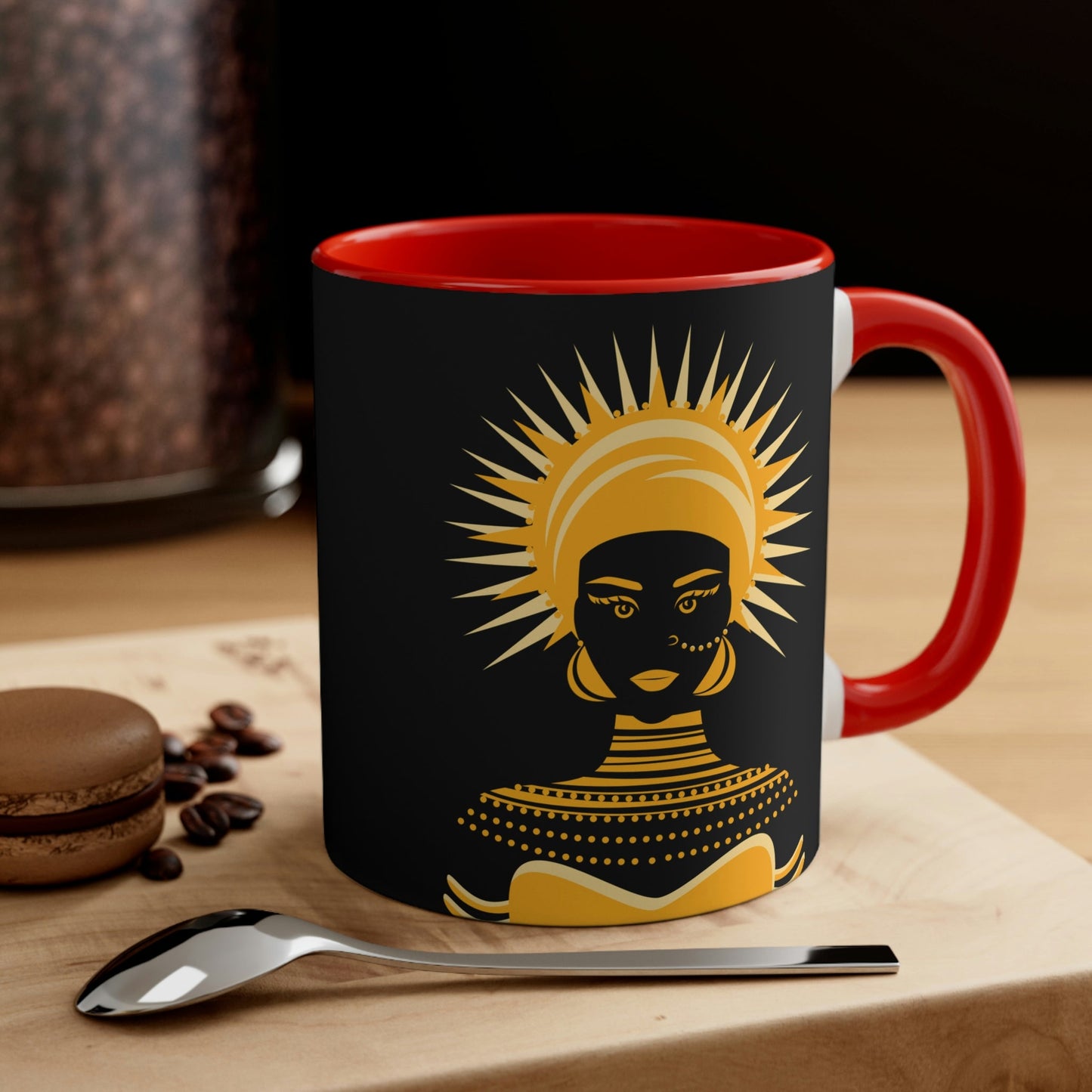 African Traditional Women Gold Portrait Accent Coffee Mug 11oz Ichaku [Perfect Gifts Selection]