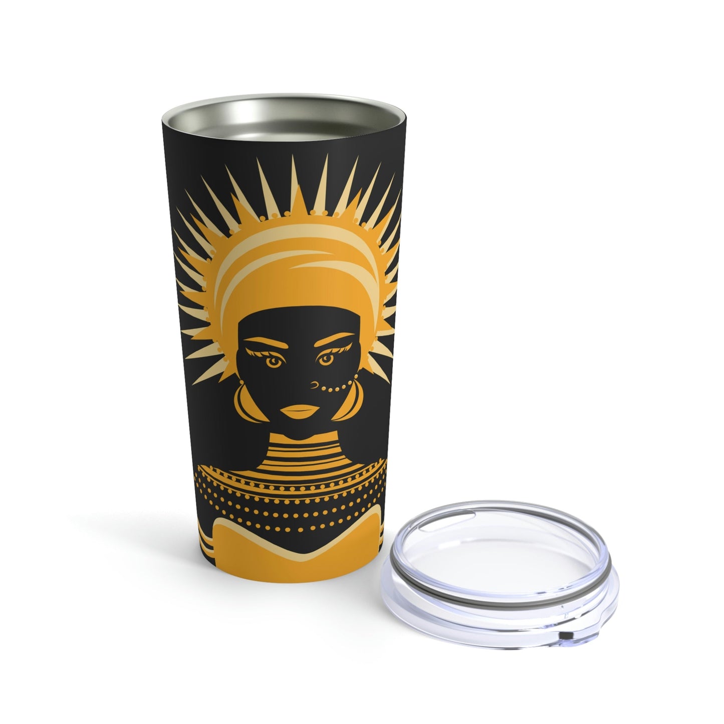 African Traditional Women Gold Portrait Stainless Steel Hot or Cold Vacuum Tumbler 20oz Ichaku [Perfect Gifts Selection]