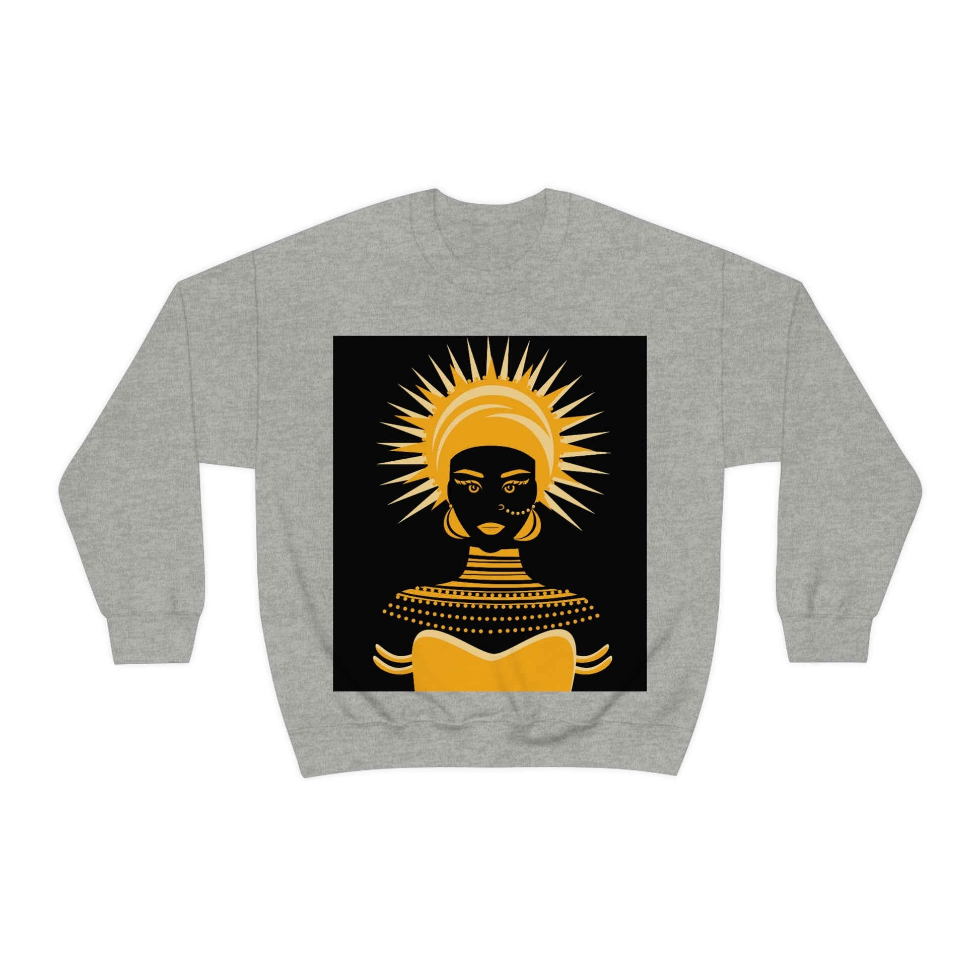 African Traditional Women Gold Portrait Unisex Heavy Blend™ Crewneck Sweatshirt Ichaku [Perfect Gifts Selection]