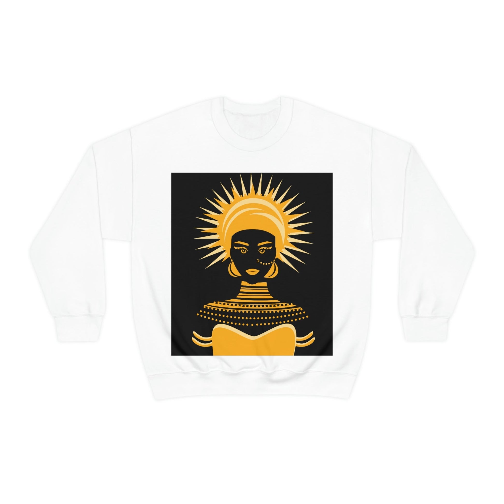 African Traditional Women Gold Portrait Unisex Heavy Blend™ Crewneck Sweatshirt Ichaku [Perfect Gifts Selection]