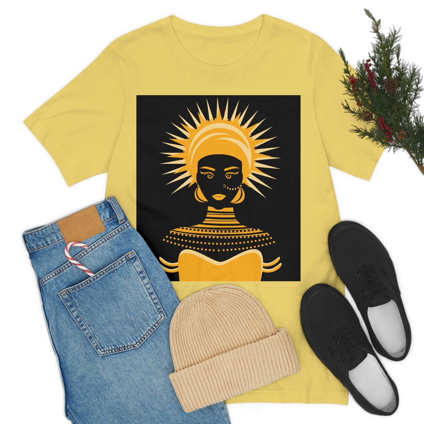 African Traditional Women Gold Portrait Unisex Jersey Short Sleeve T-Shirt Ichaku [Perfect Gifts Selection]